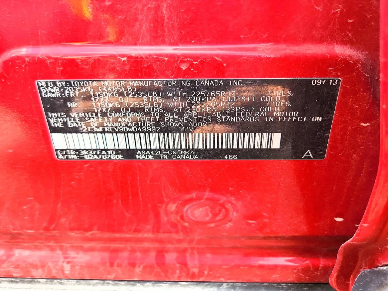 2013 Toyota Rav4 Xle Red vin: 2T3WFREV9DW049992
