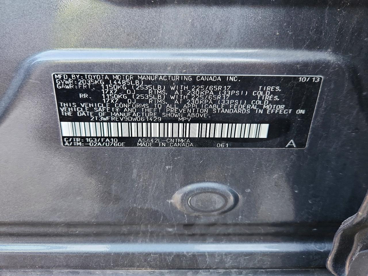 2013 Toyota Rav4 Xle Угольный vin: 2T3WFREV9DW061429