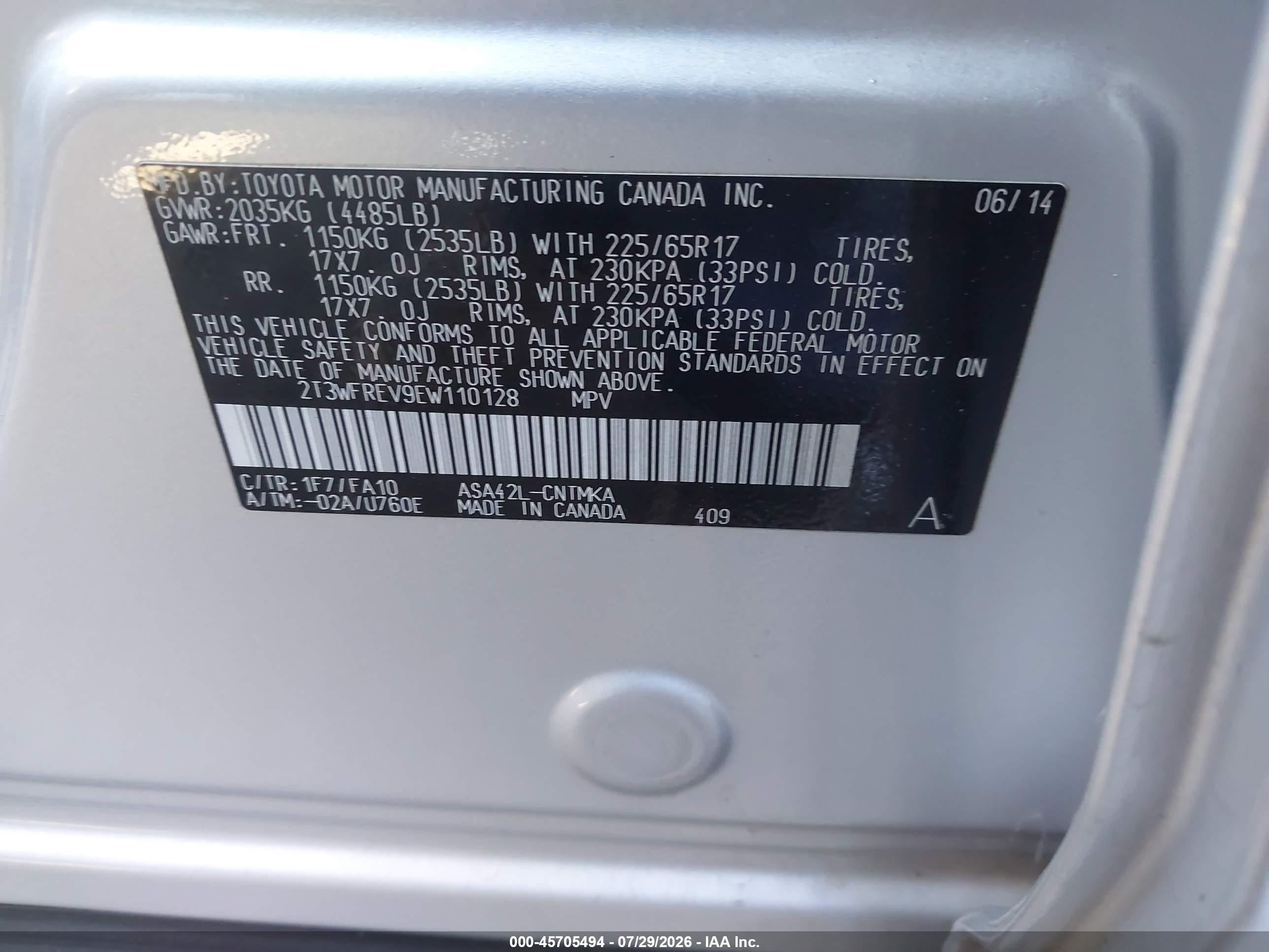 2014 Toyota Rav4 Xle Серебряный vin: 2T3WFREV9EW110128