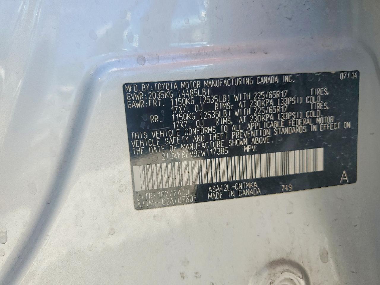2014 Toyota Rav4 Xle Silver vin: 2T3WFREV9EW117385