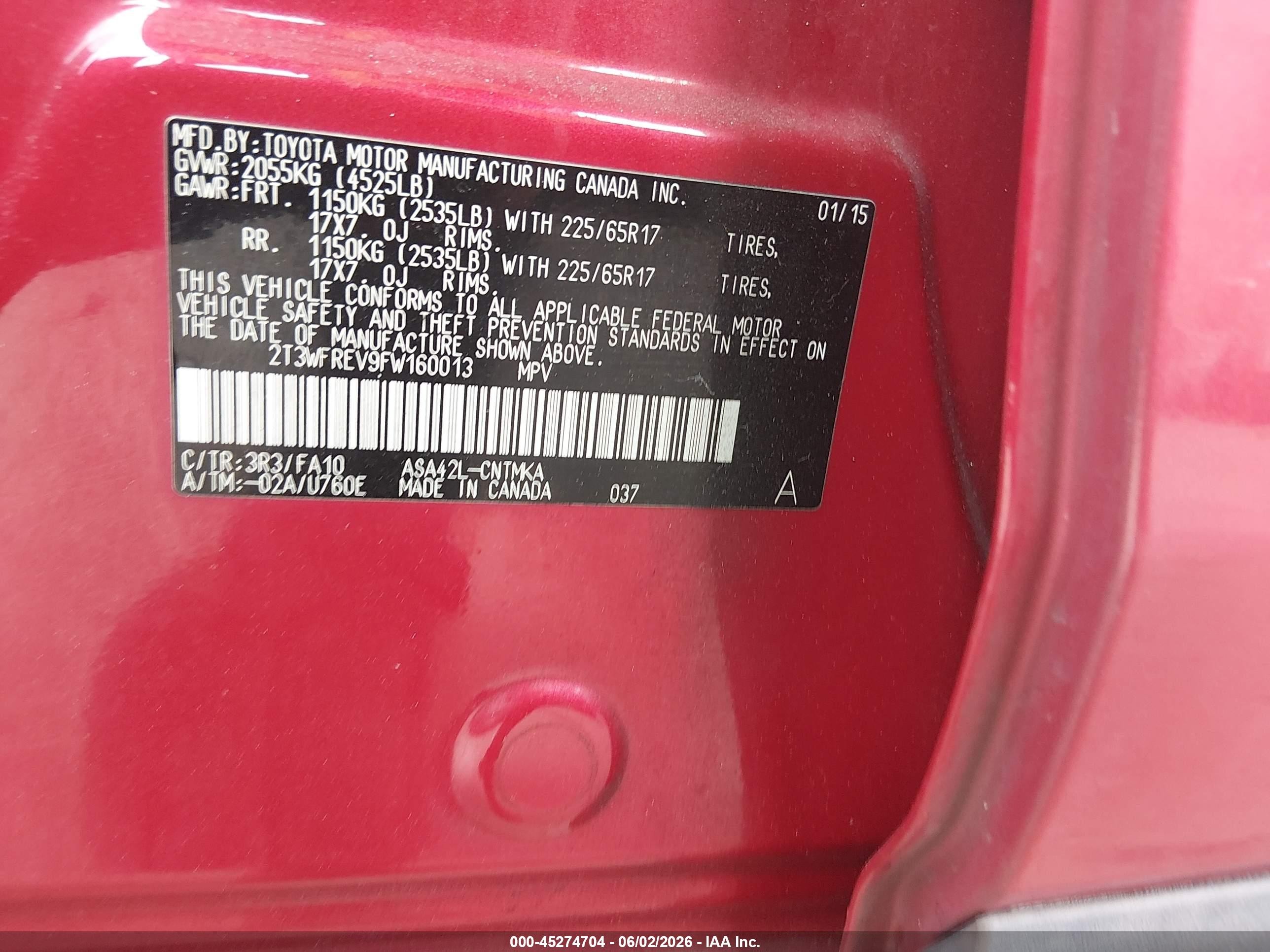 2015 Toyota Rav4 Xle Красный vin: 2T3WFREV9FW160013