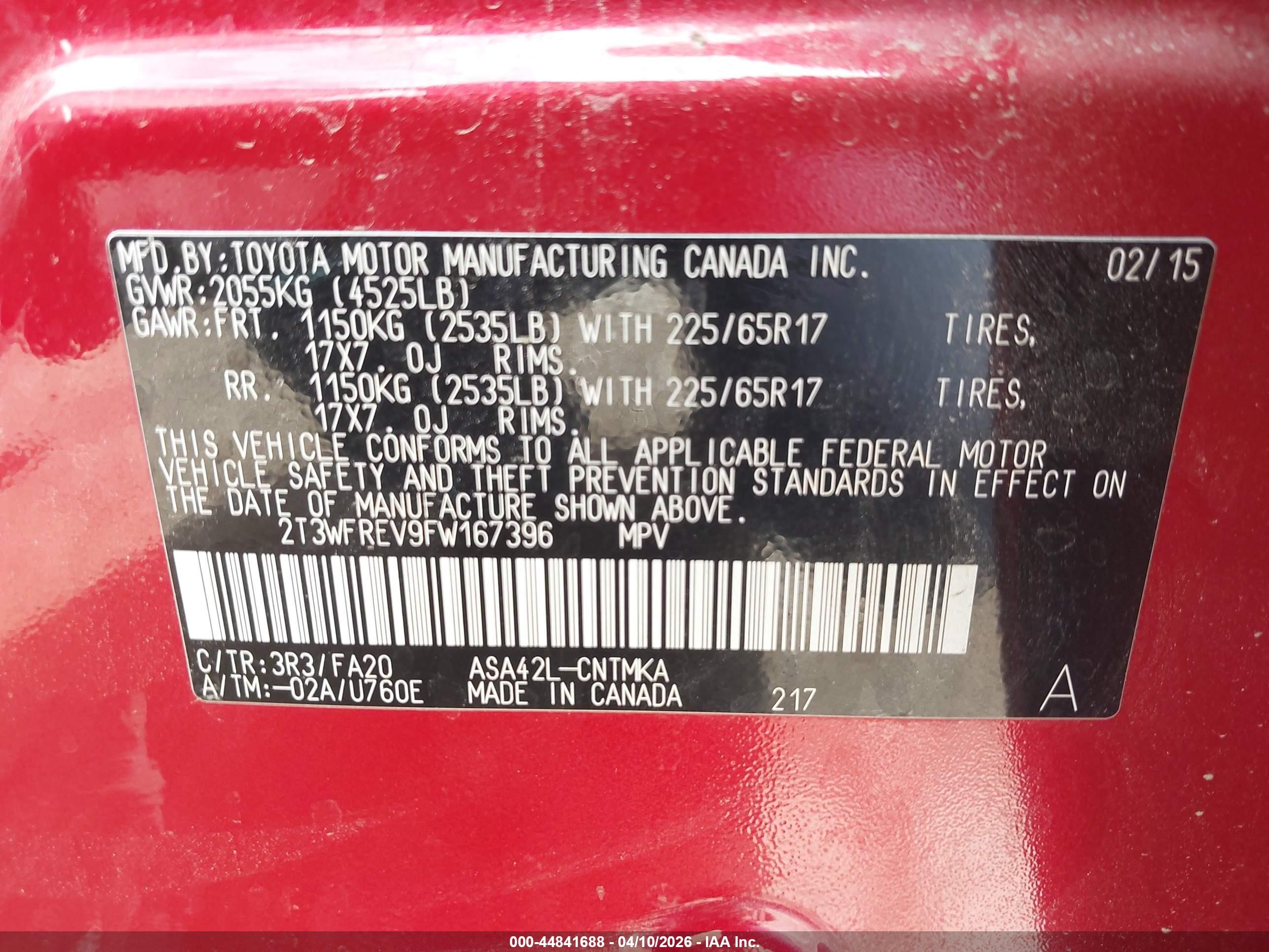 2015 Toyota Rav4 Xle Red vin: 2T3WFREV9FW167396