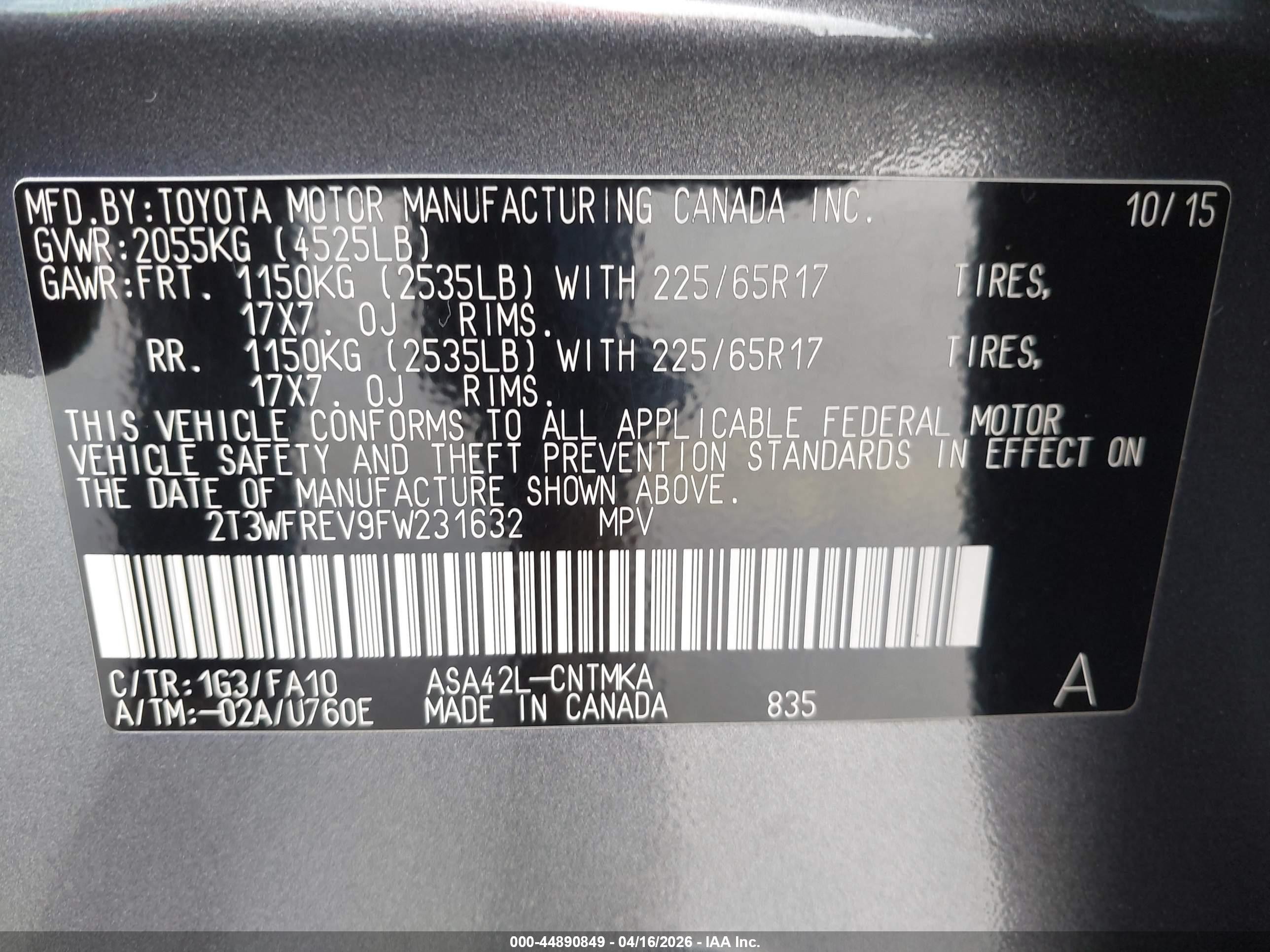 2015 Toyota Rav4 Xle Gray vin: 2T3WFREV9FW231632