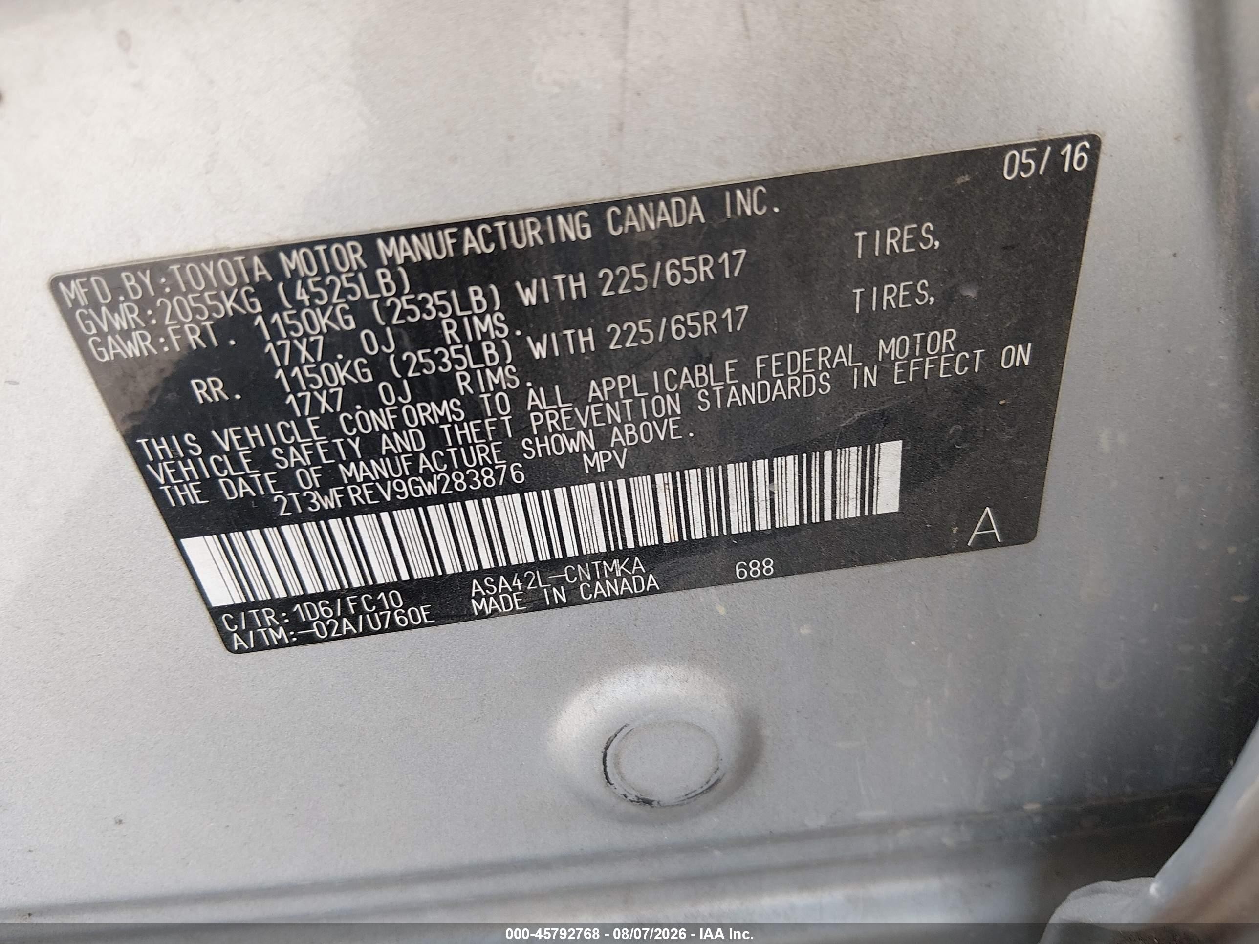 2016 Toyota Rav4 Xle Серебряный vin: 2T3WFREV9GW283876