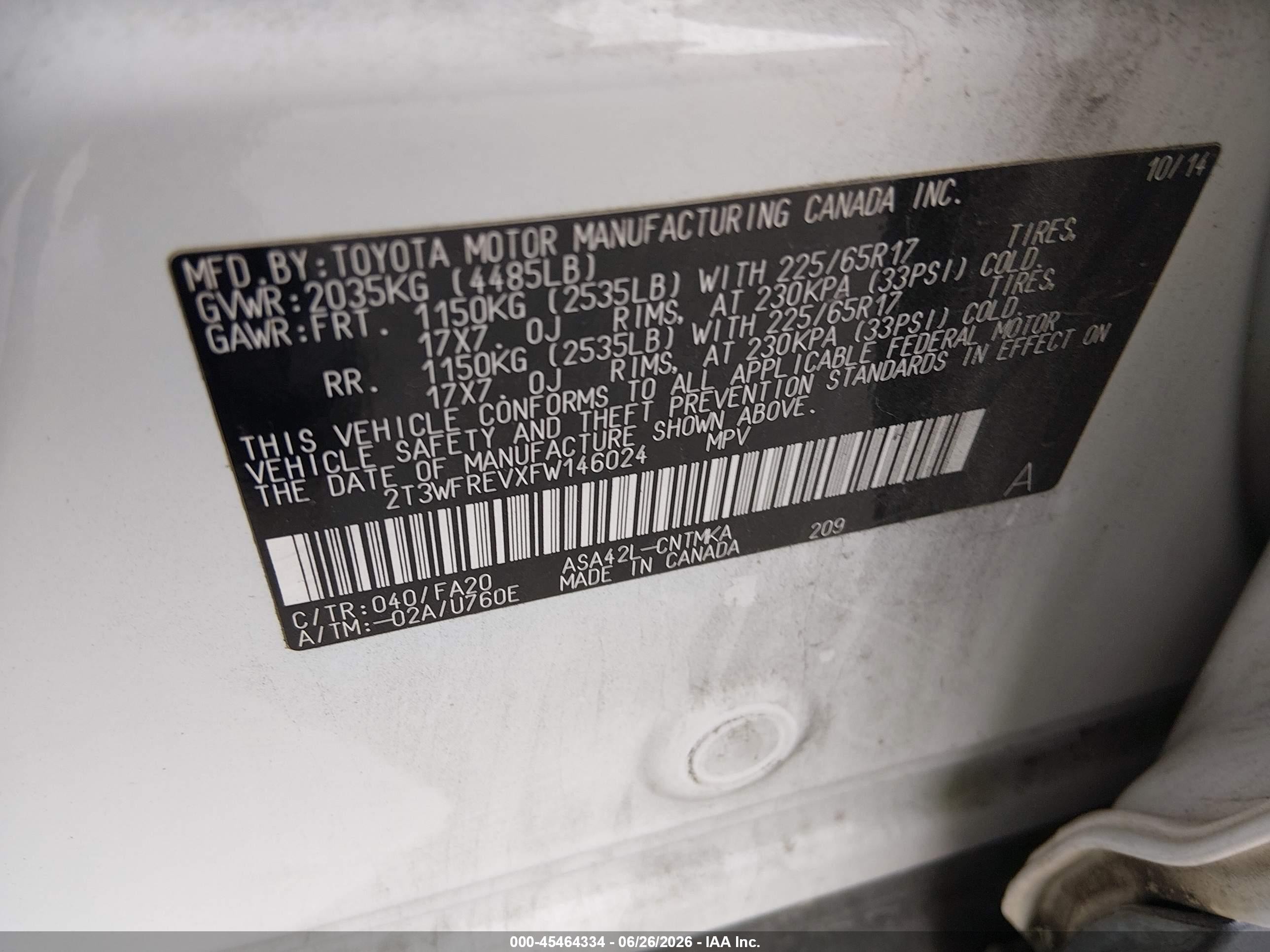 2015 Toyota Rav4 Xle White vin: 2T3WFREVXFW146024