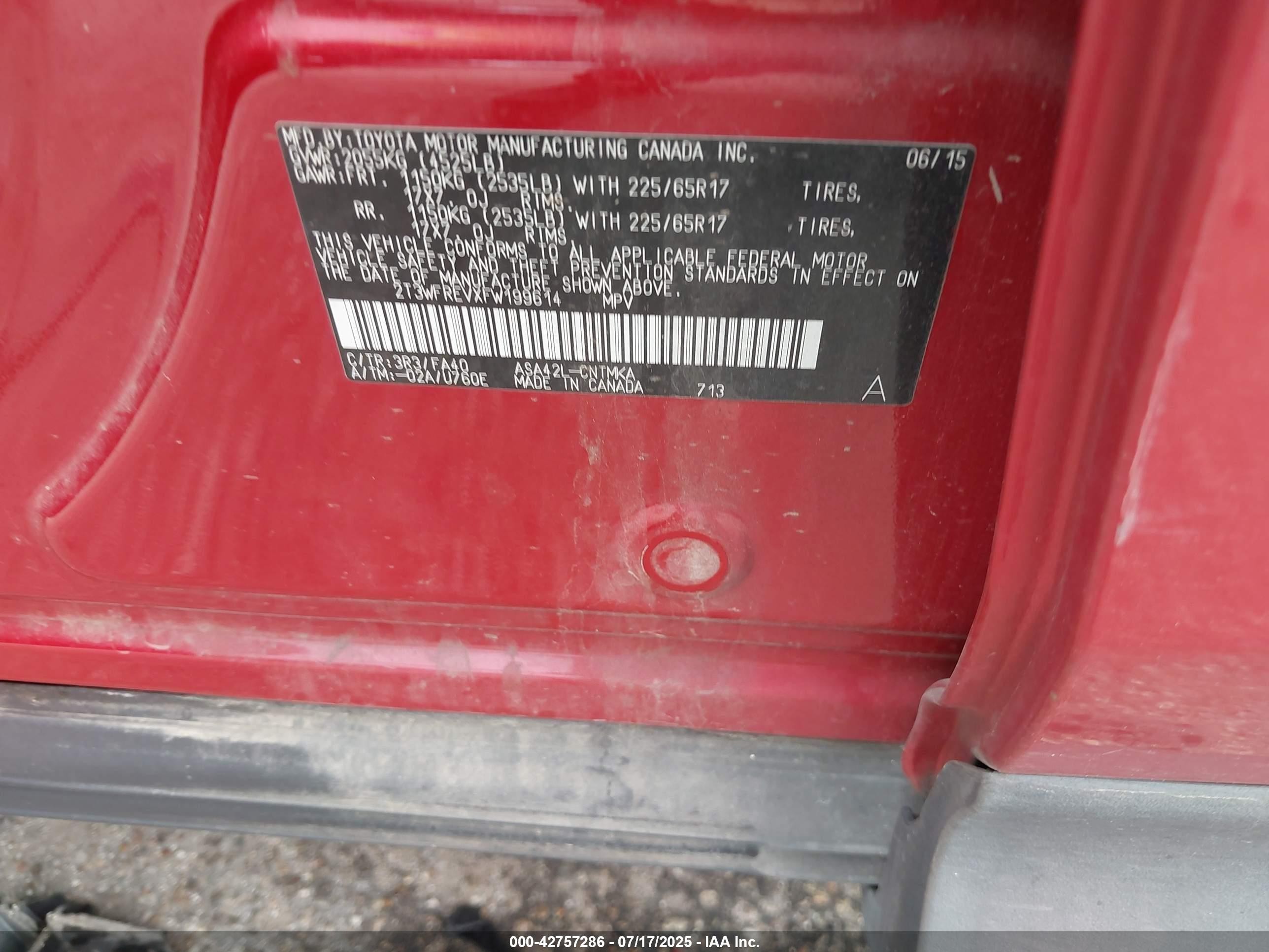 2015 Toyota Rav4 Xle Red vin: 2T3WFREVXFW199614