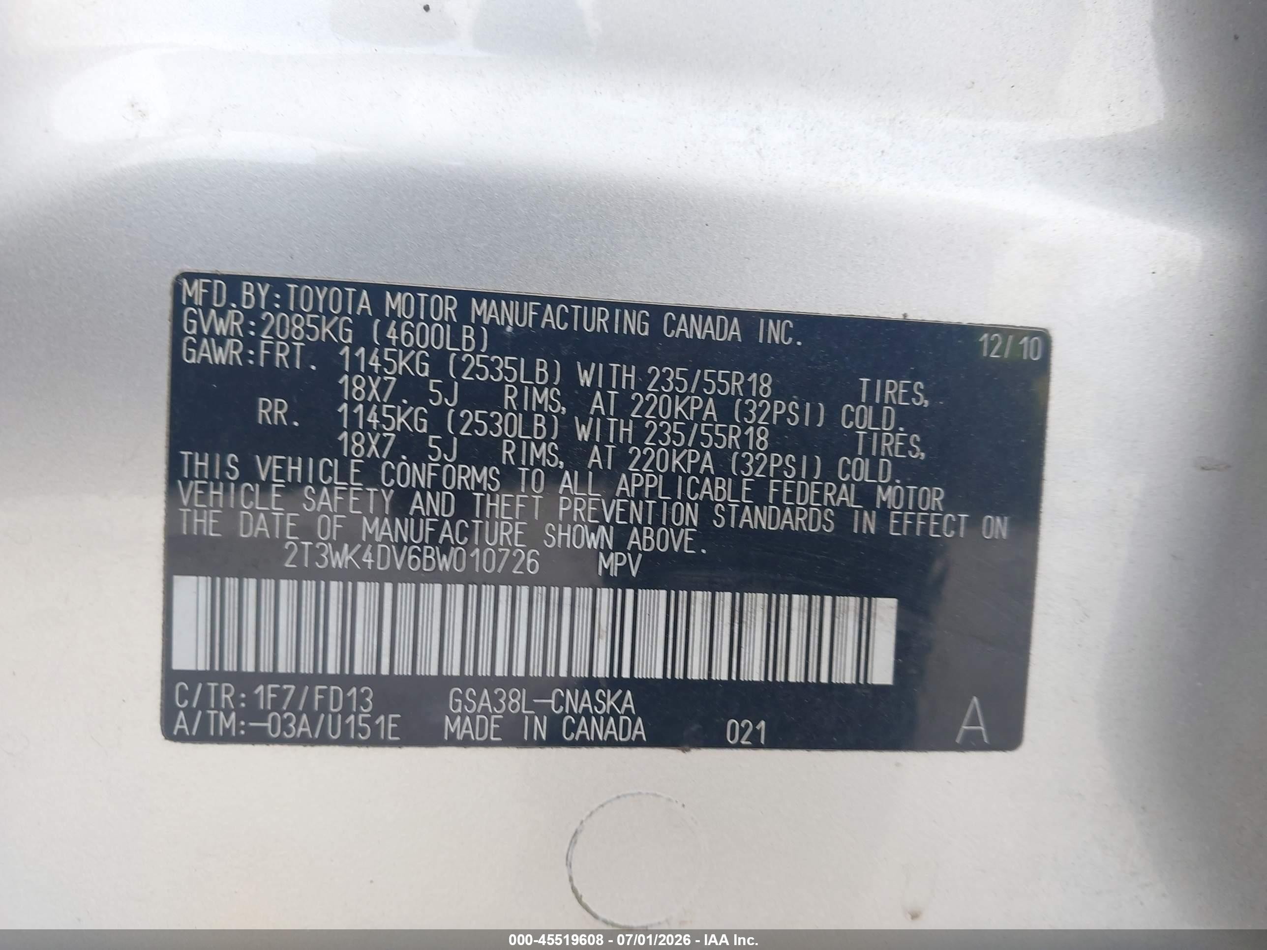 2011 Toyota Rav4 Sport V6 Серебряный vin: 2T3WK4DV6BW010726