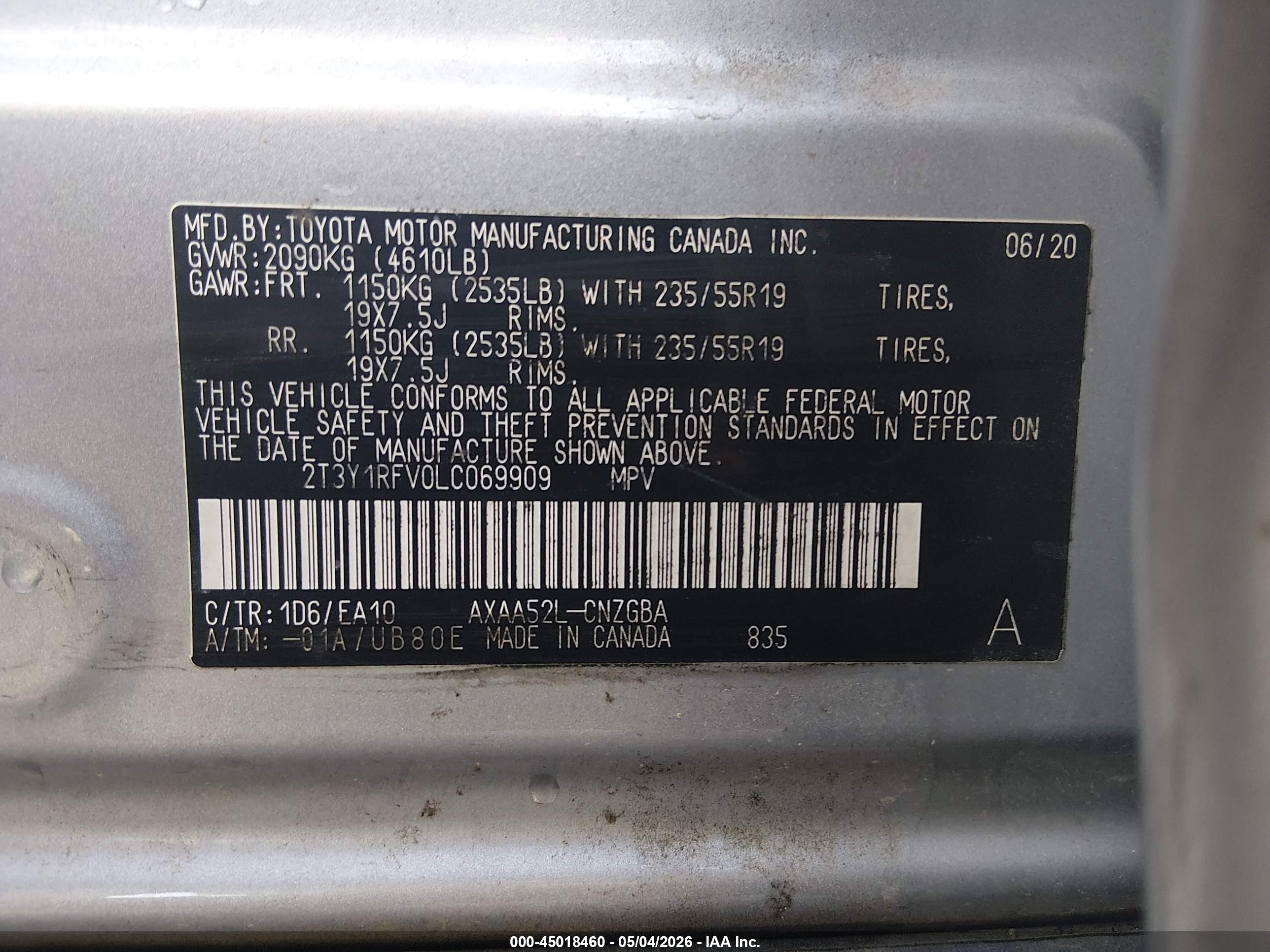 2020 Toyota Rav4 Limited Silver vin: 2T3Y1RFV0LC069909