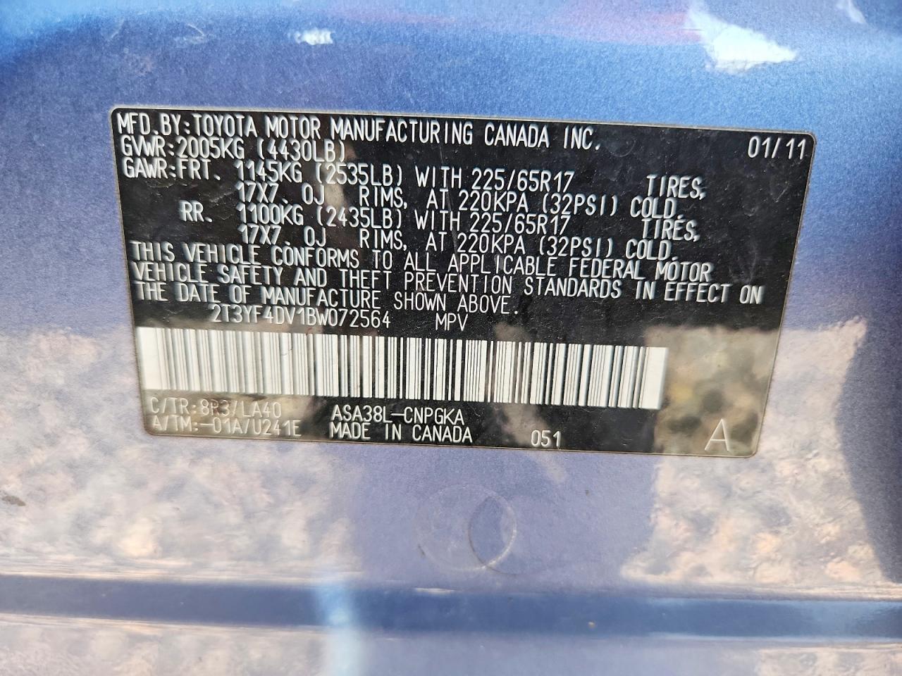 2011 Toyota Rav4 Limited Blue vin: 2T3YF4DV1BW072564