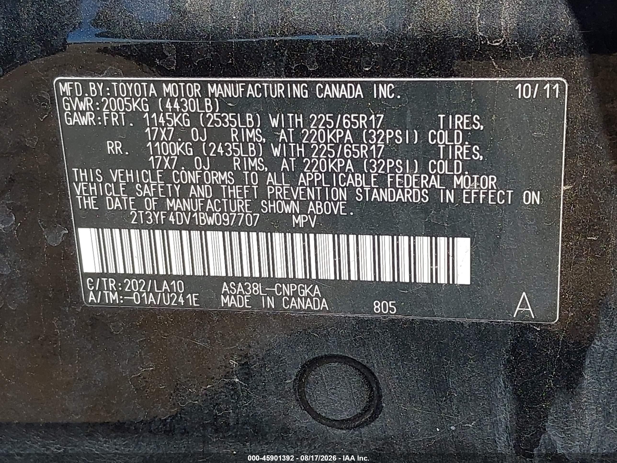 2011 Toyota Rav4 Limited Черный vin: 2T3YF4DV1BW097707