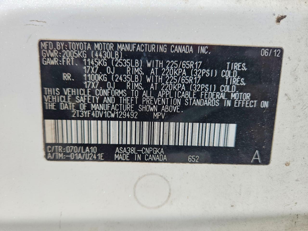 2012 Toyota Rav4 Limited White vin: 2T3YF4DV1CW129492