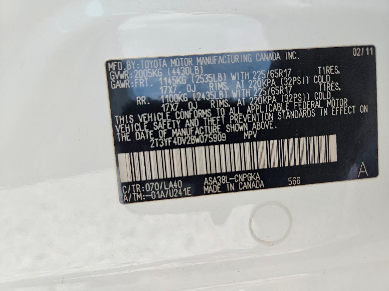 2011 Toyota Rav4 Limited White vin: 2T3YF4DV2BW075909