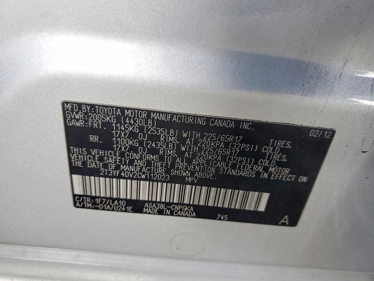 2012 Toyota Rav4 Limited Серебряный vin: 2T3YF4DV2CW112023
