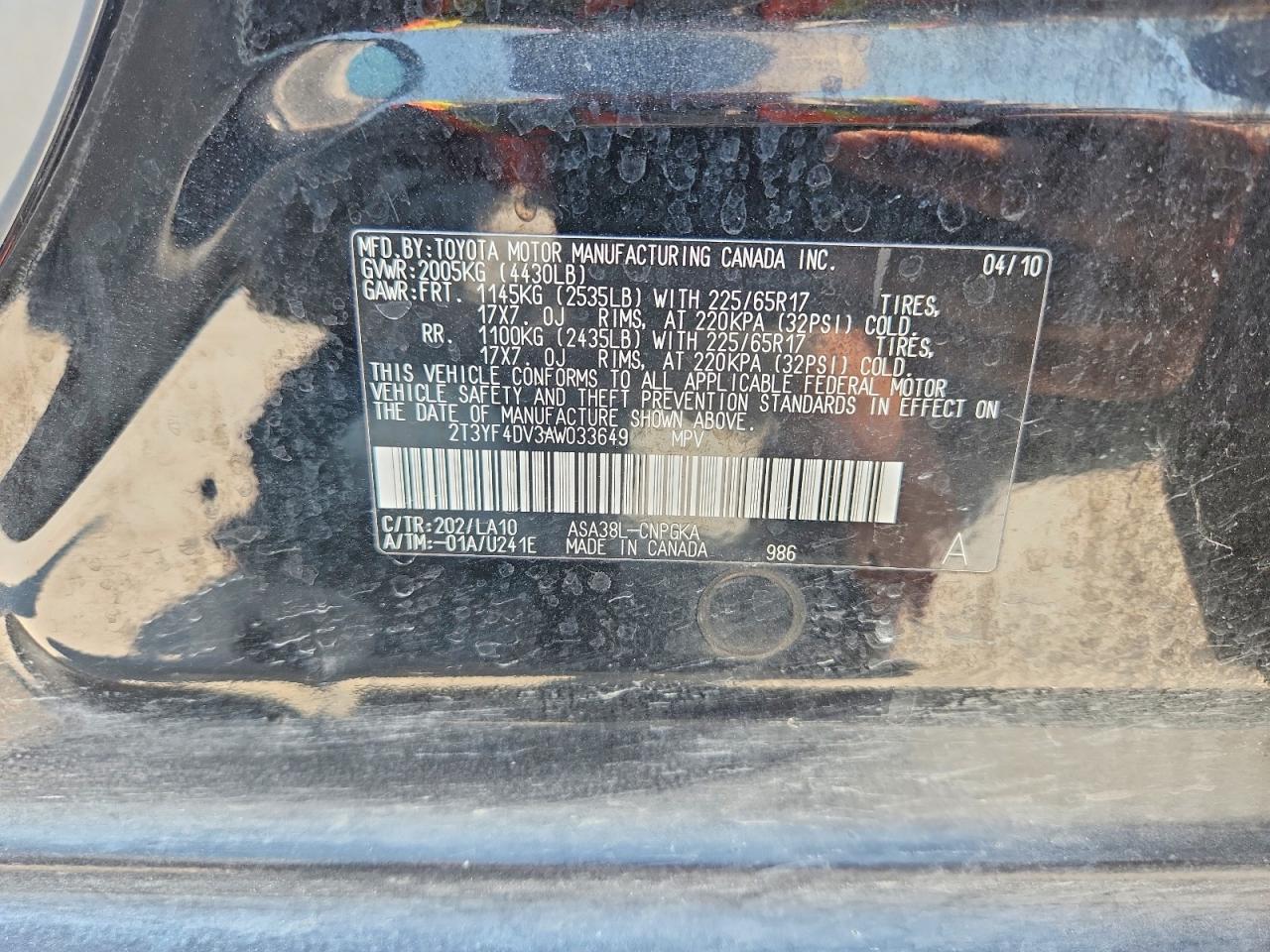 2010 Toyota Rav4 Limited Black vin: 2T3YF4DV3AW033649