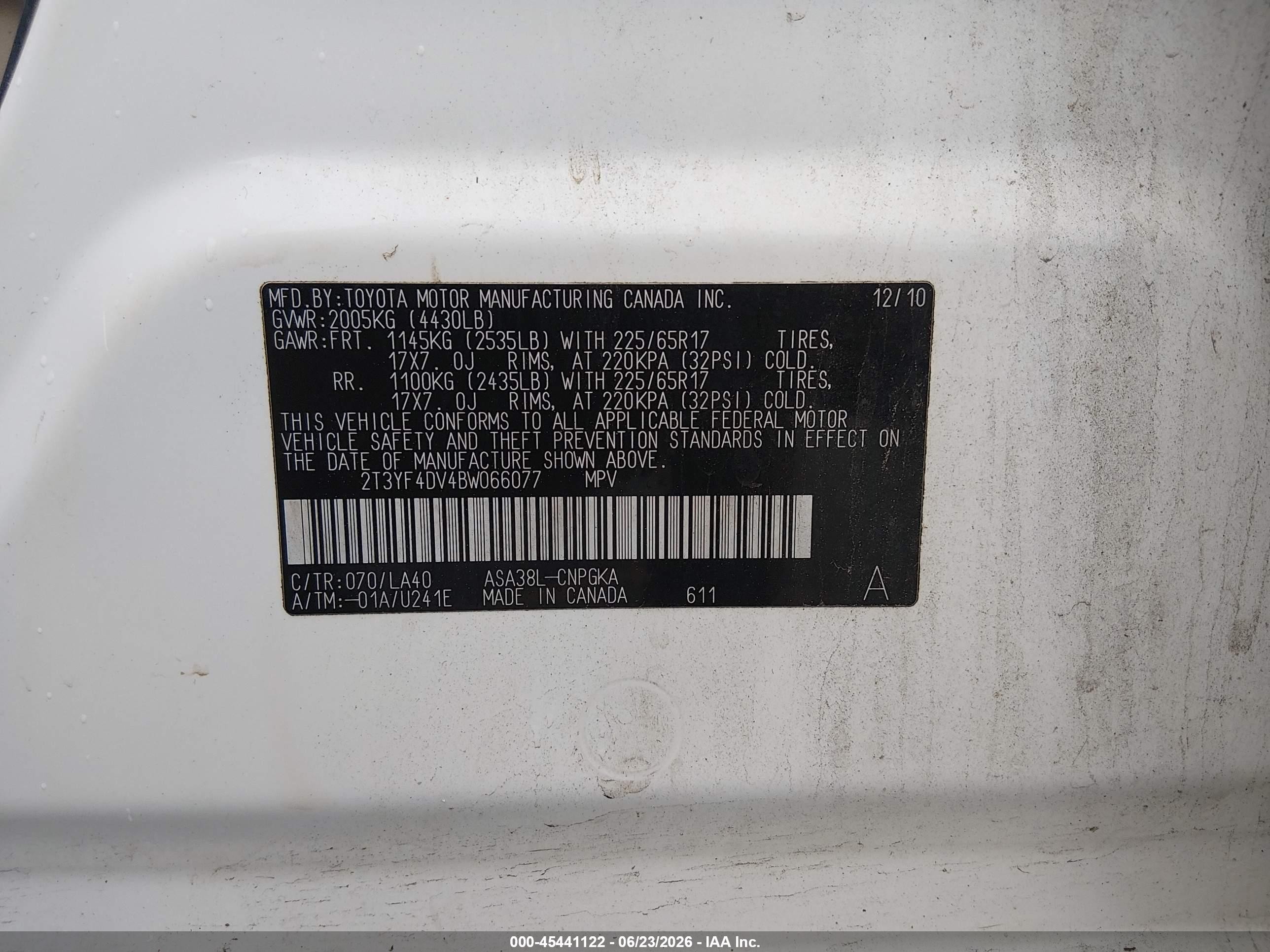 2011 Toyota Rav4 Limited Белый vin: 2T3YF4DV4BW066077