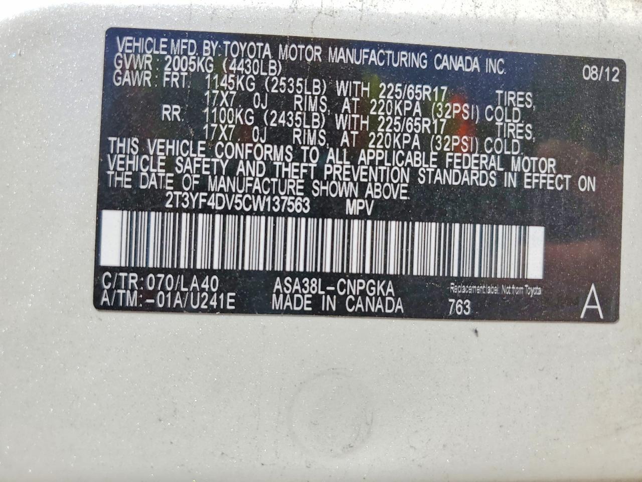 2012 Toyota Rav4 Limited White vin: 2T3YF4DV5CW137563