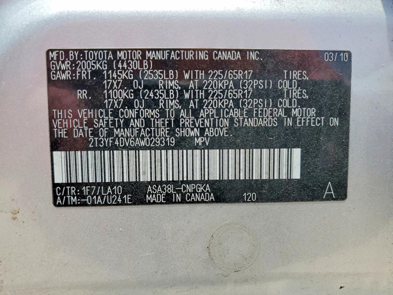 2010 Toyota Rav4 Limited Silver vin: 2T3YF4DV6AW029319