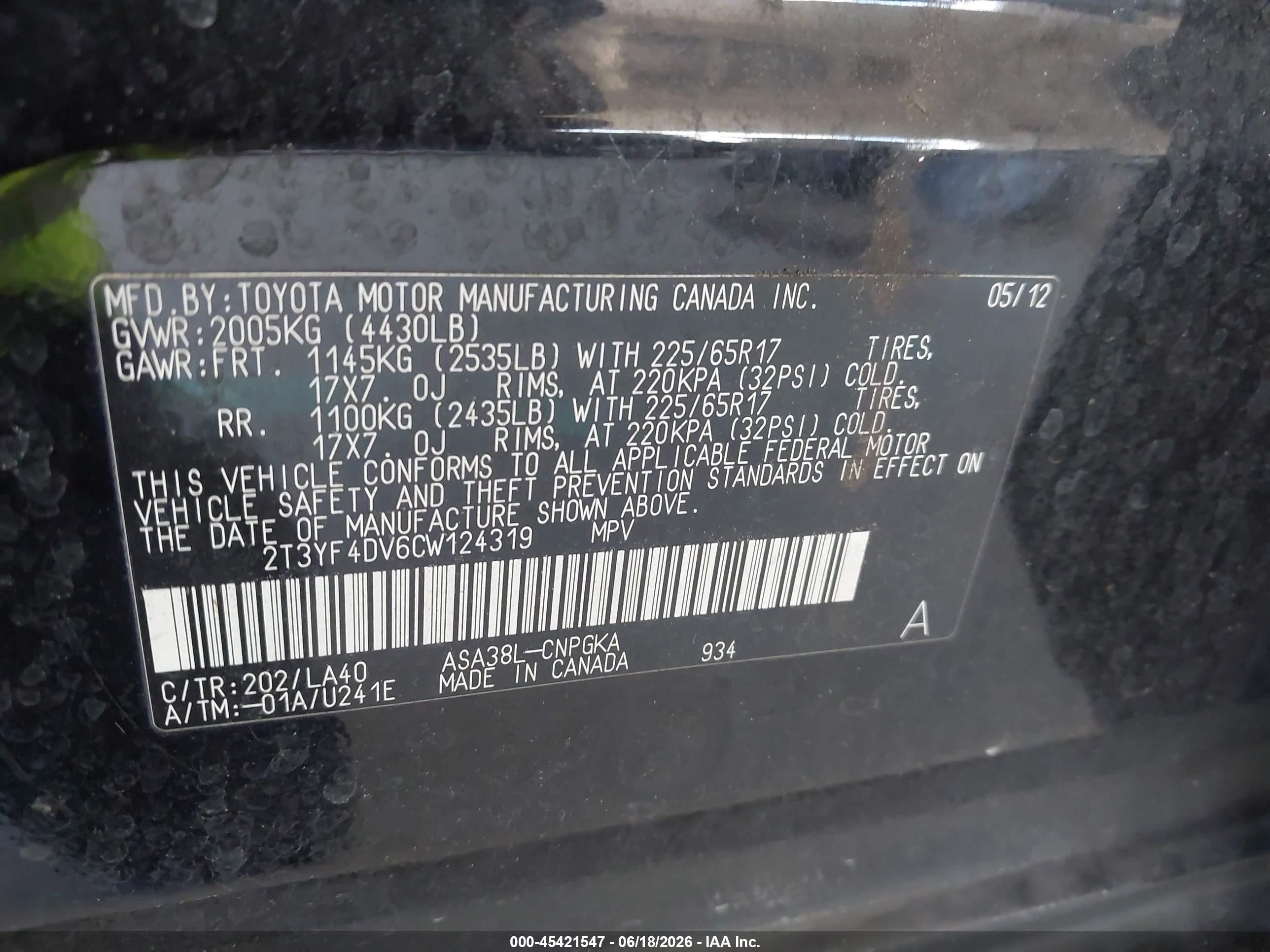2012 Toyota Rav4 Limited Black vin: 2T3YF4DV6CW124319