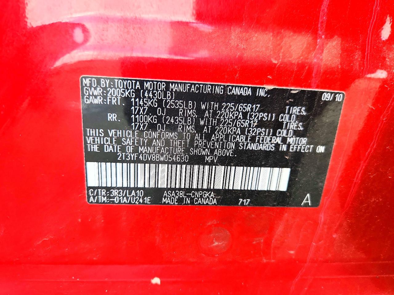 2011 Toyota Rav4 Limited Red vin: 2T3YF4DV8BW054630