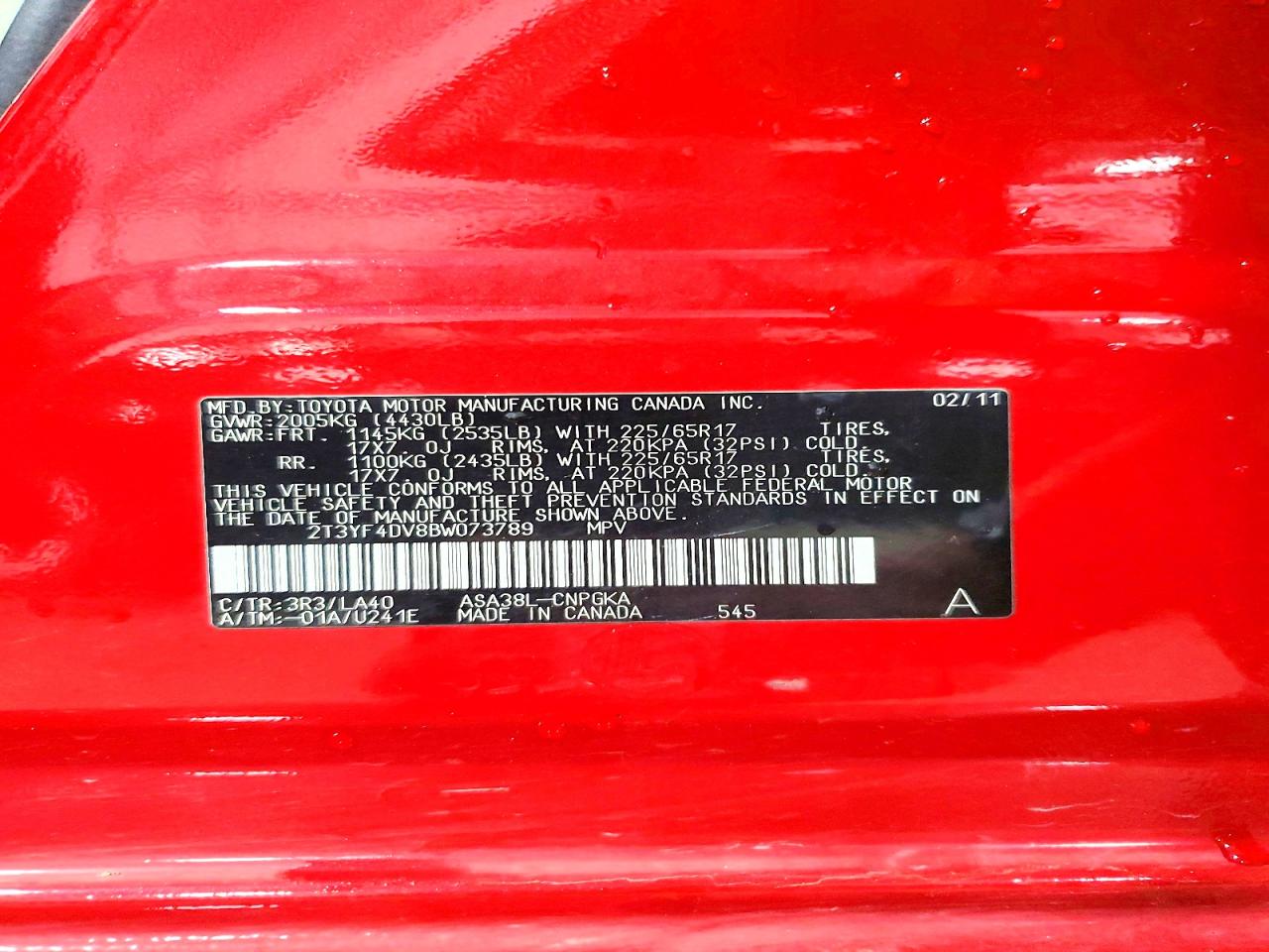 2011 Toyota Rav4 Limited Red vin: 2T3YF4DV8BW073789
