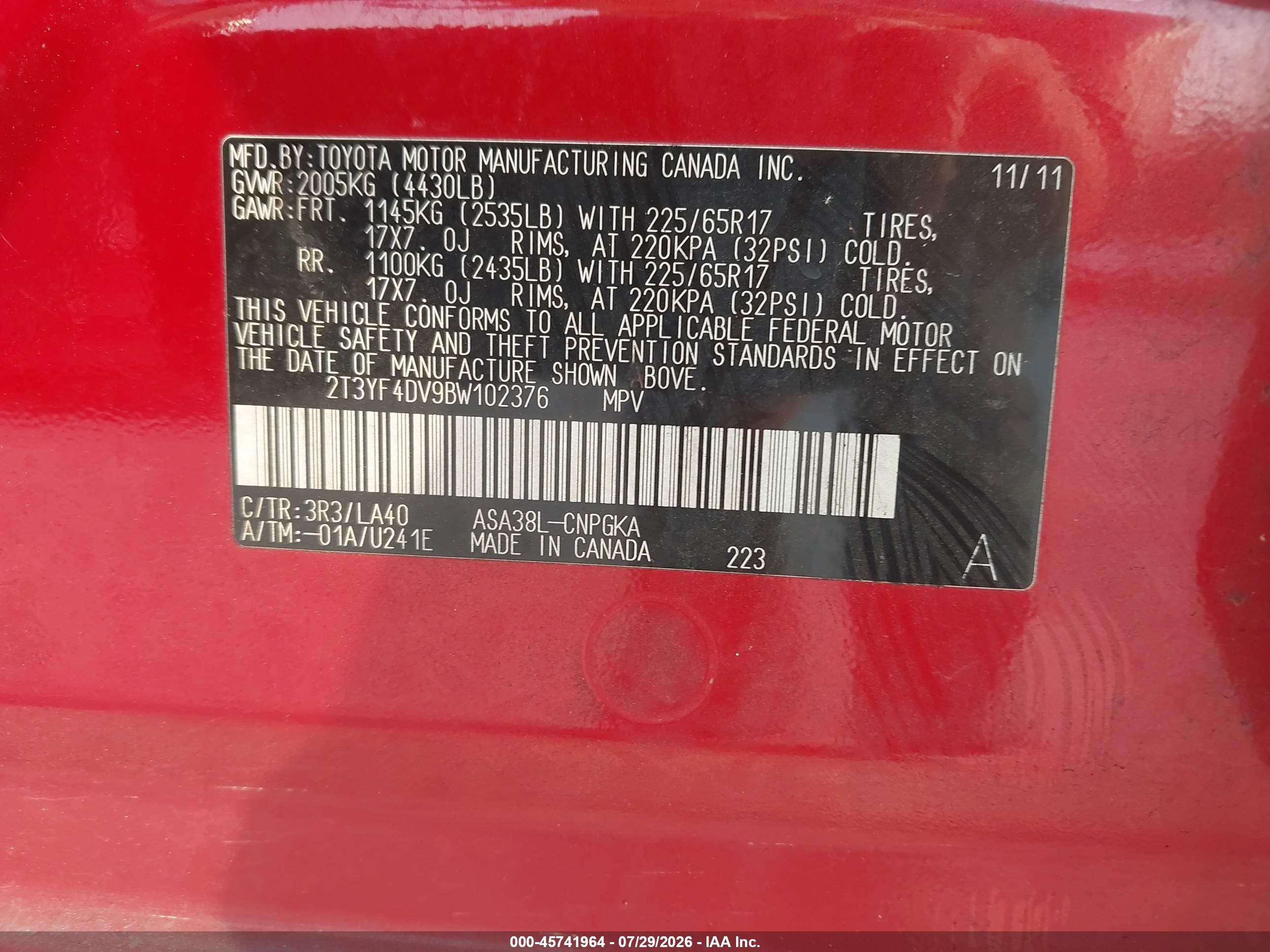 2011 Toyota Rav4 Limited Red vin: 2T3YF4DV9BW102376