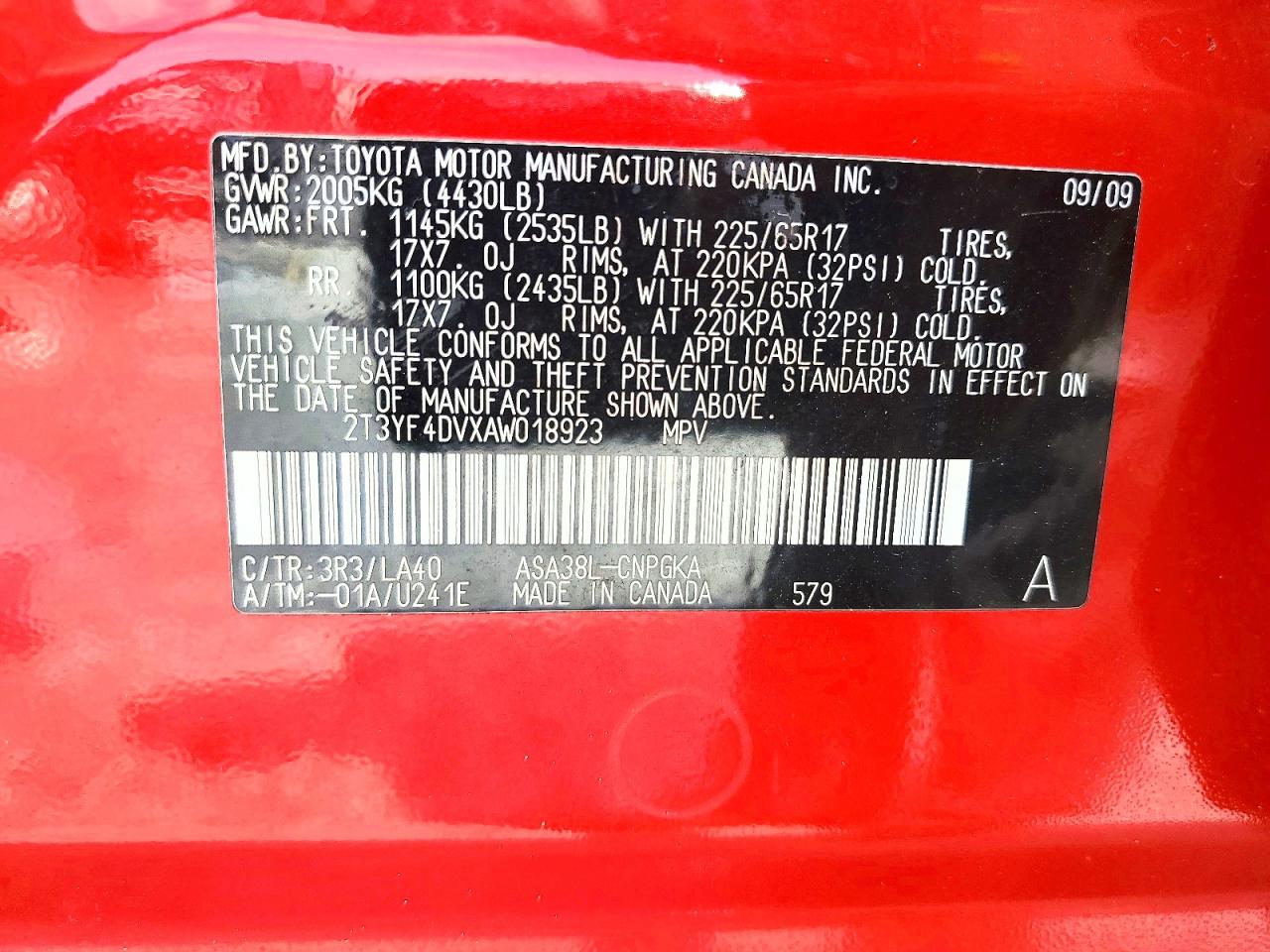 2010 Toyota Rav4 Limited Red vin: 2T3YF4DVXAW018923