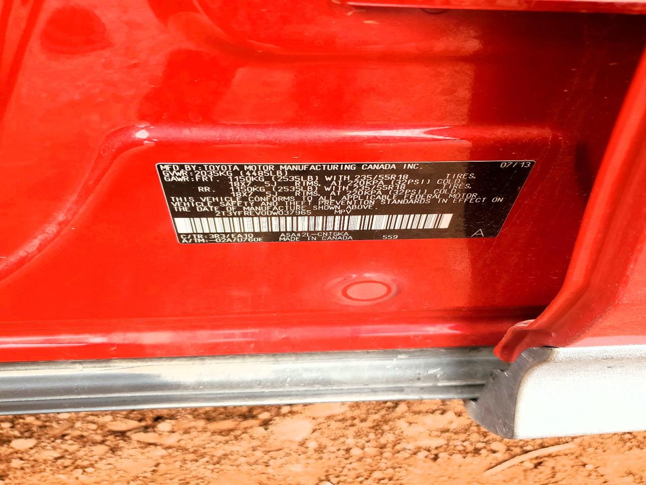 2013 Toyota Rav4 Limited Red vin: 2T3YFREV0DW037965
