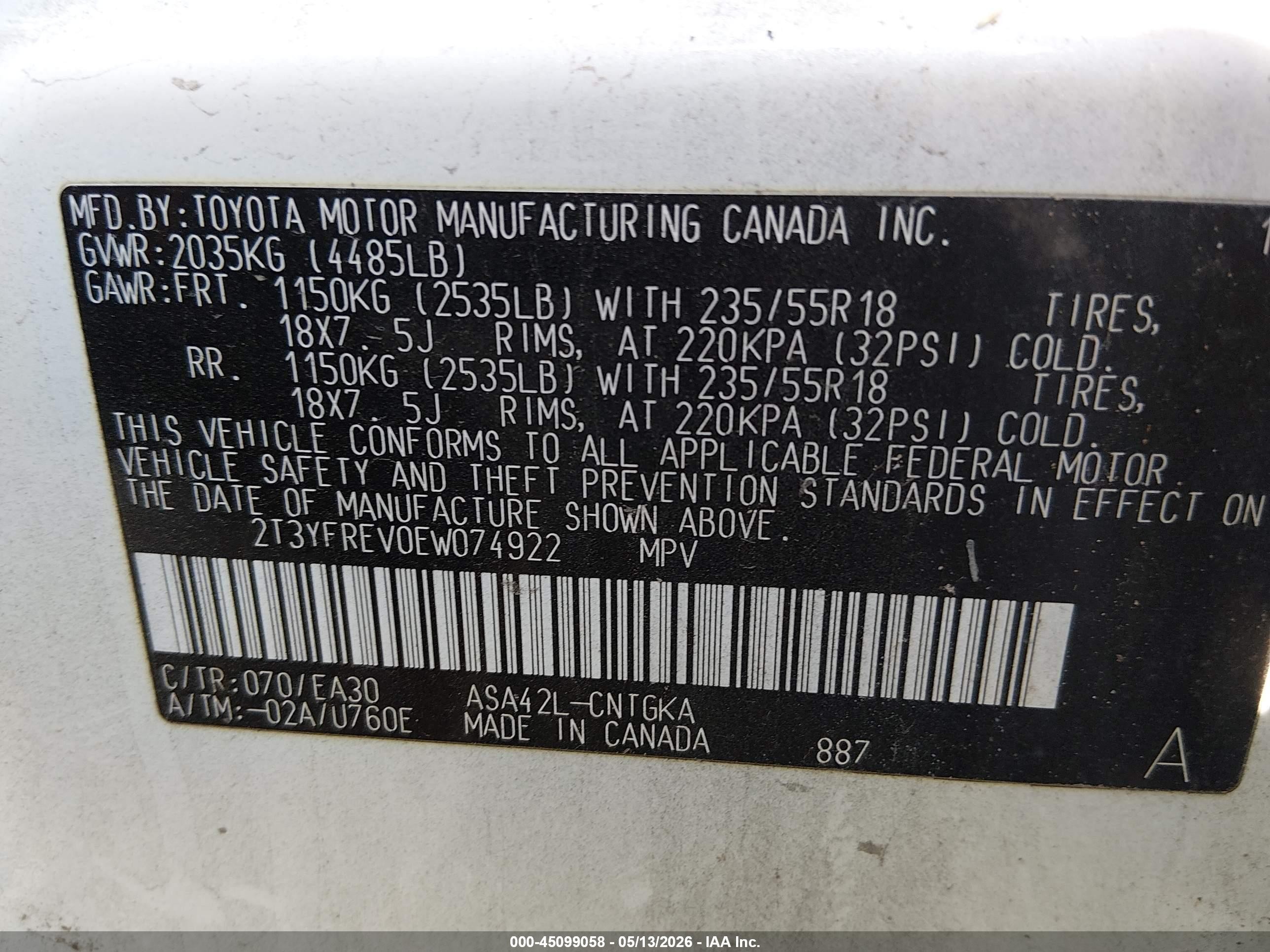 2014 Toyota Rav4 Limited White vin: 2T3YFREV0EW074922