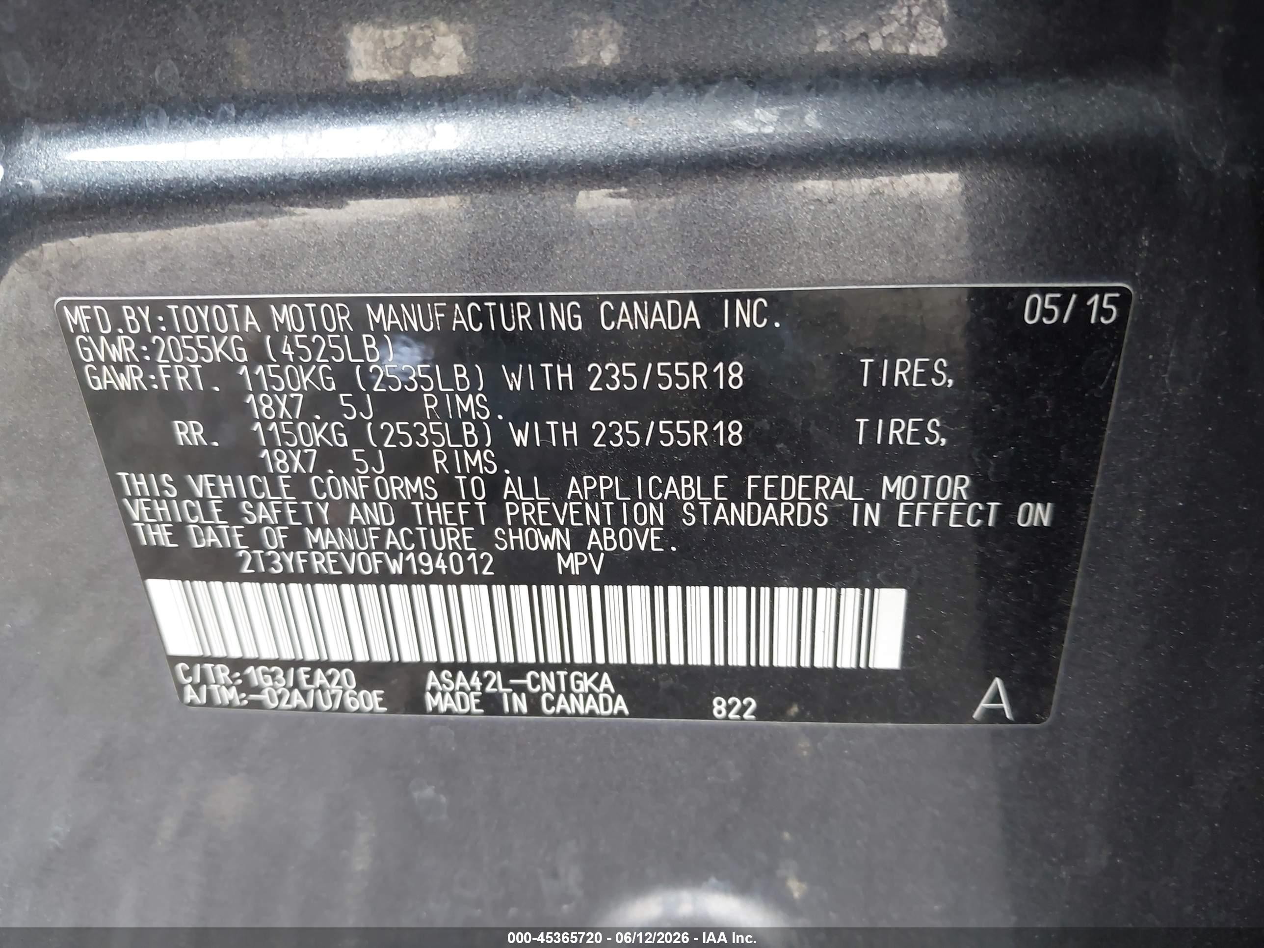 2015 Toyota Rav4 Limited Gray vin: 2T3YFREV0FW194012