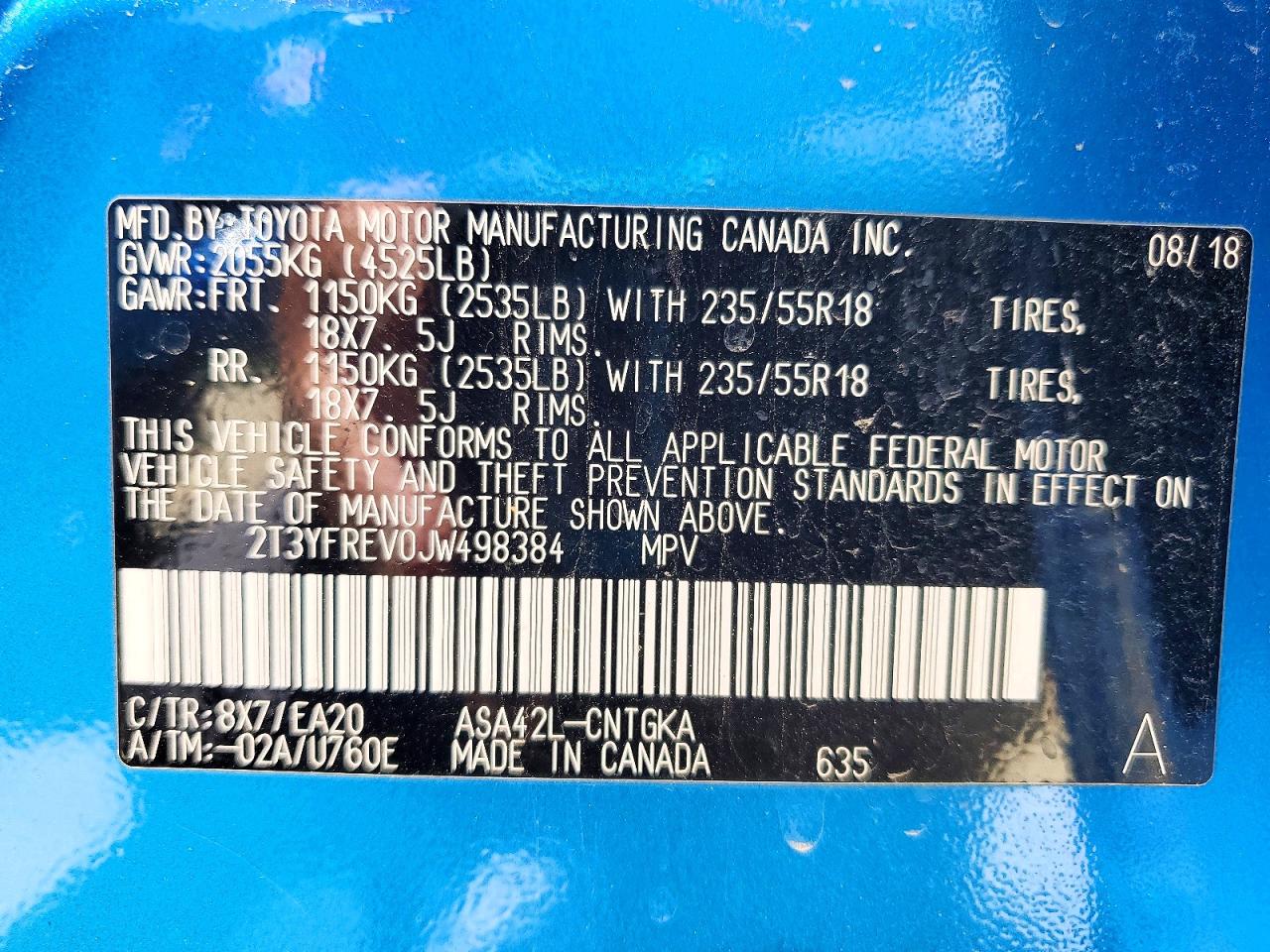 2018 Toyota Rav4 Limited Blue vin: 2T3YFREV0JW498384