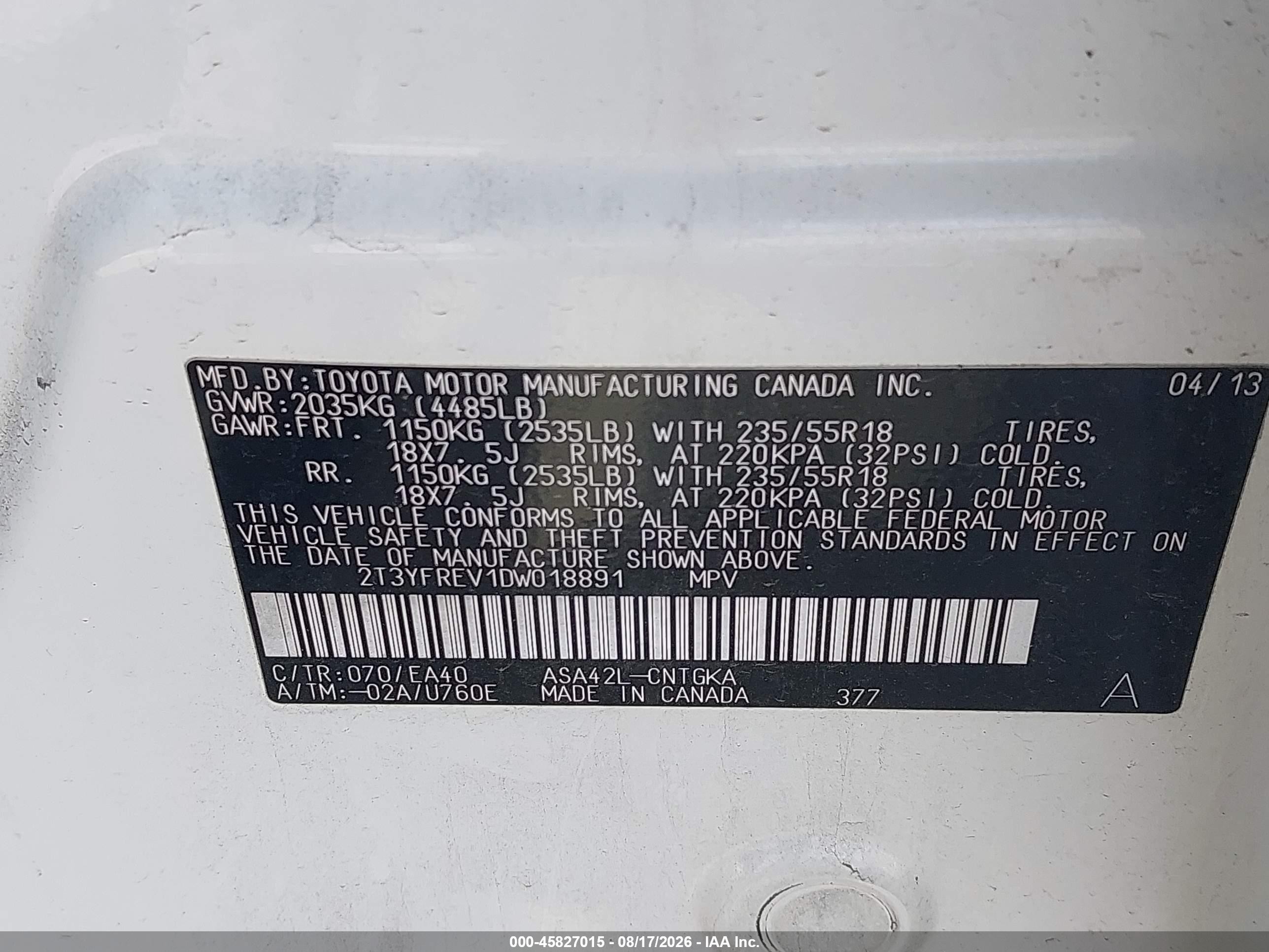 2013 Toyota Rav4 Limited White vin: 2T3YFREV1DW018891