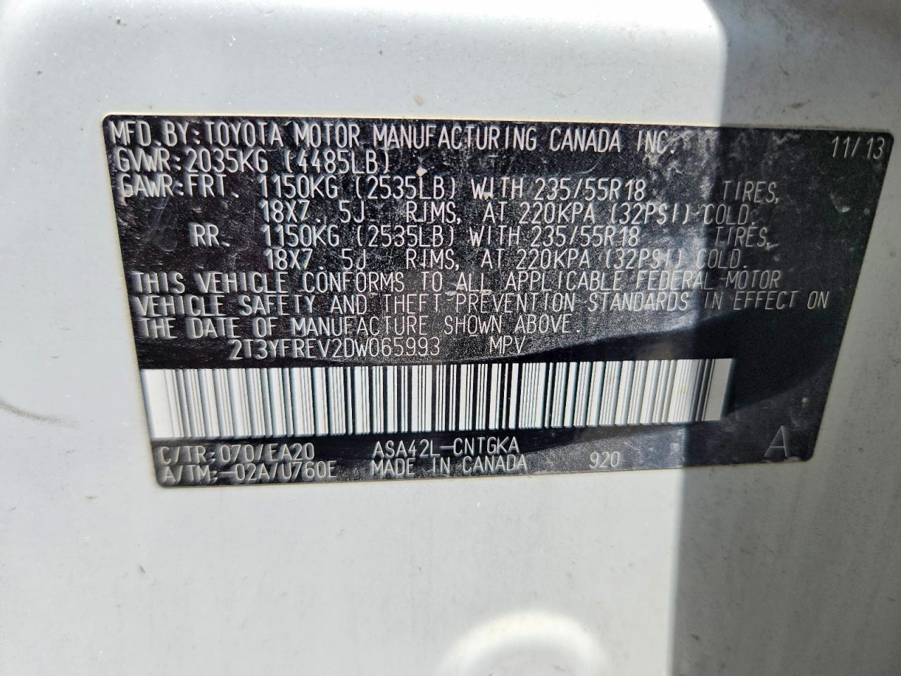 2013 Toyota Rav4 Limited White vin: 2T3YFREV2DW065993
