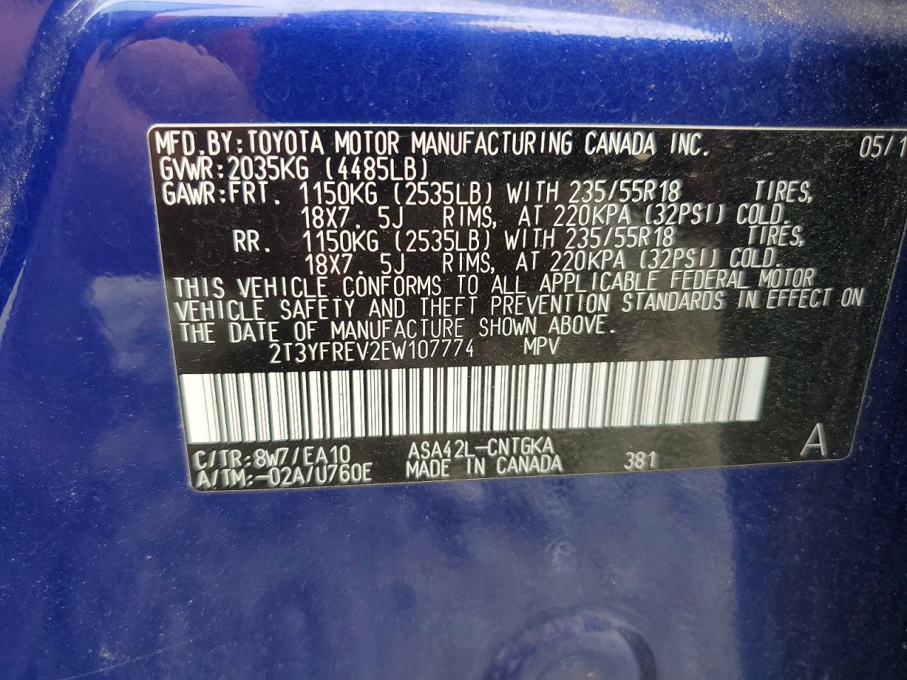 2014 Toyota Rav4 Limited Blue vin: 2T3YFREV2EW107774