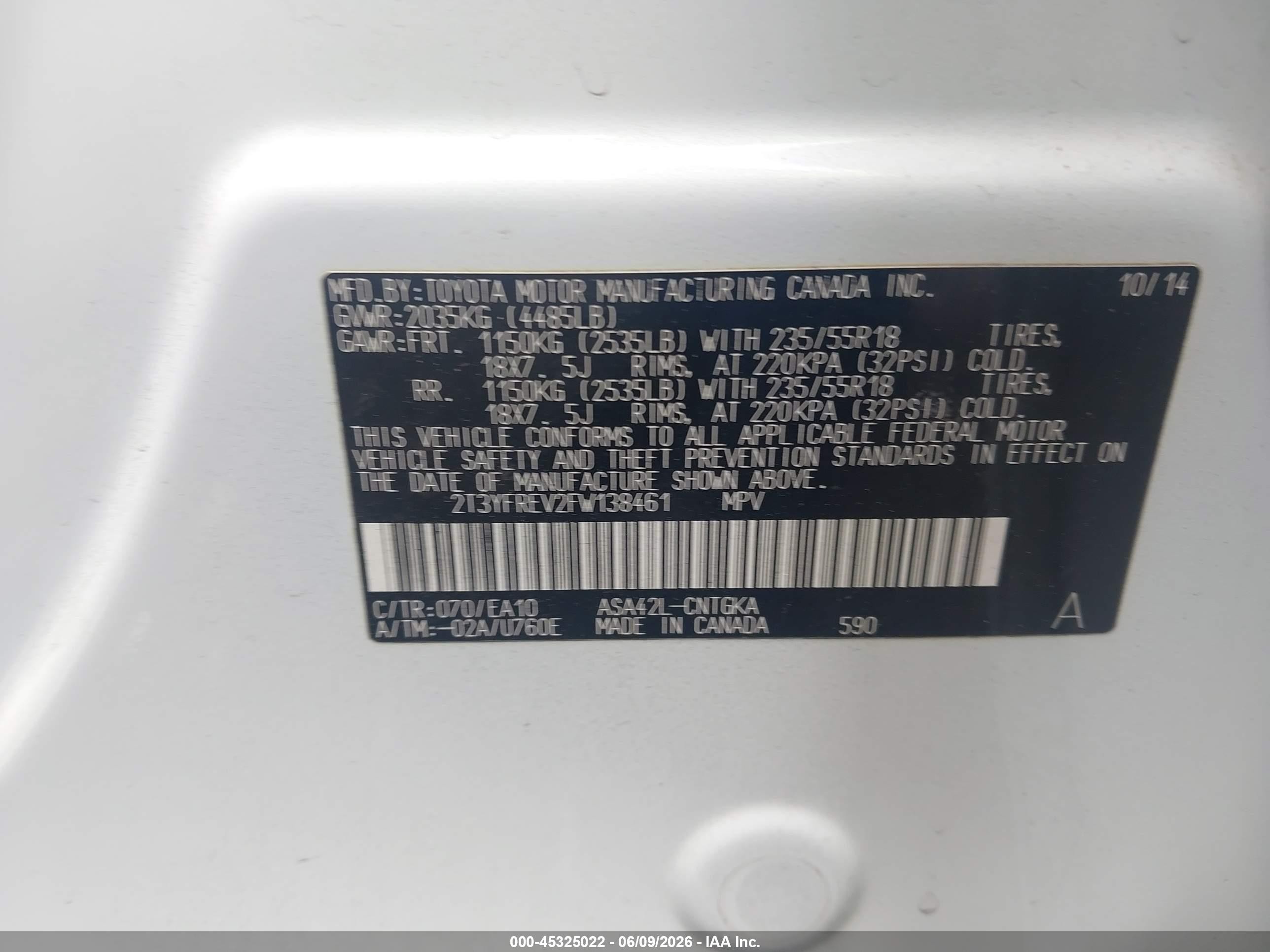 2015 Toyota Rav4 Limited Белый vin: 2T3YFREV2FW138461