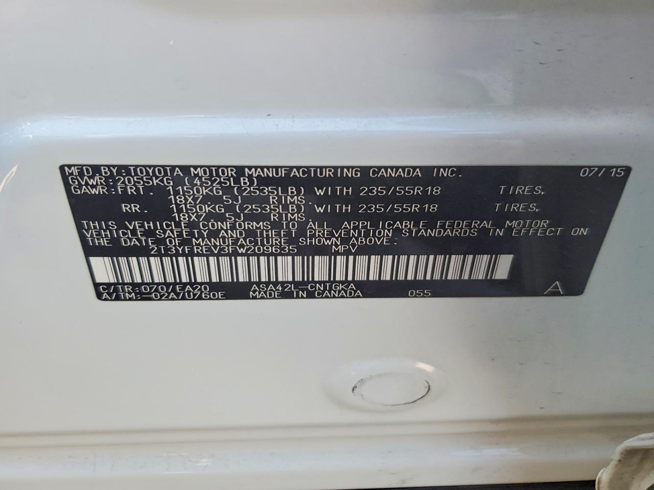 2015 Toyota Rav4 Limited White vin: 2T3YFREV3FW209635