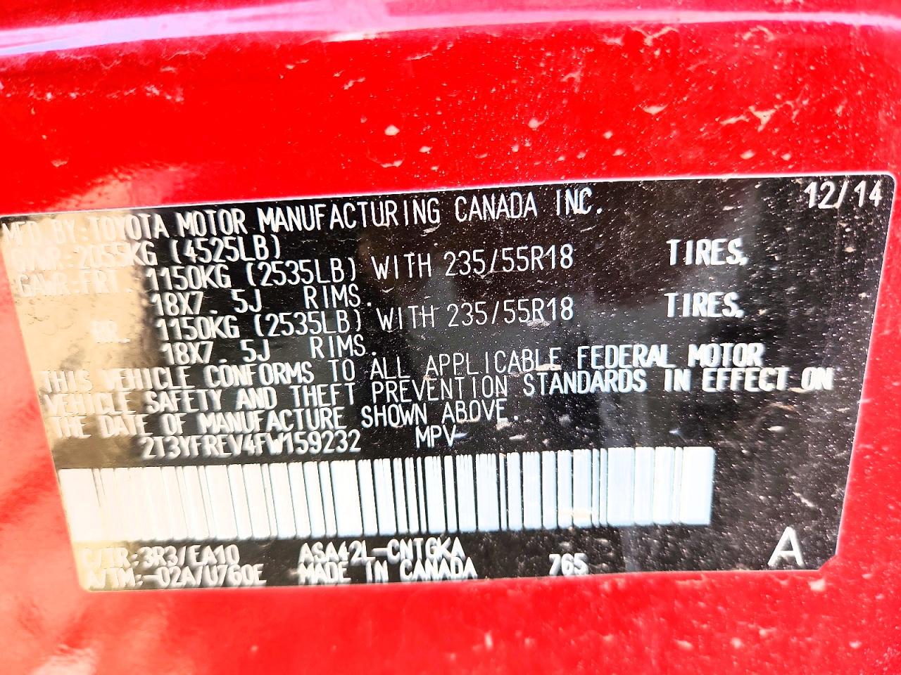 2015 Toyota Rav4 Limited Red vin: 2T3YFREV4FW159232
