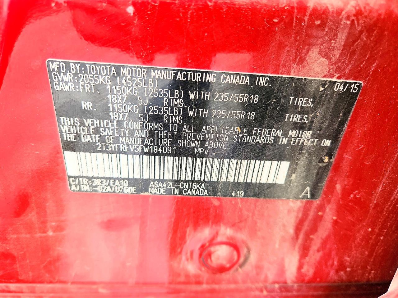 2015 Toyota Rav4 Limited Red vin: 2T3YFREV5FW184091