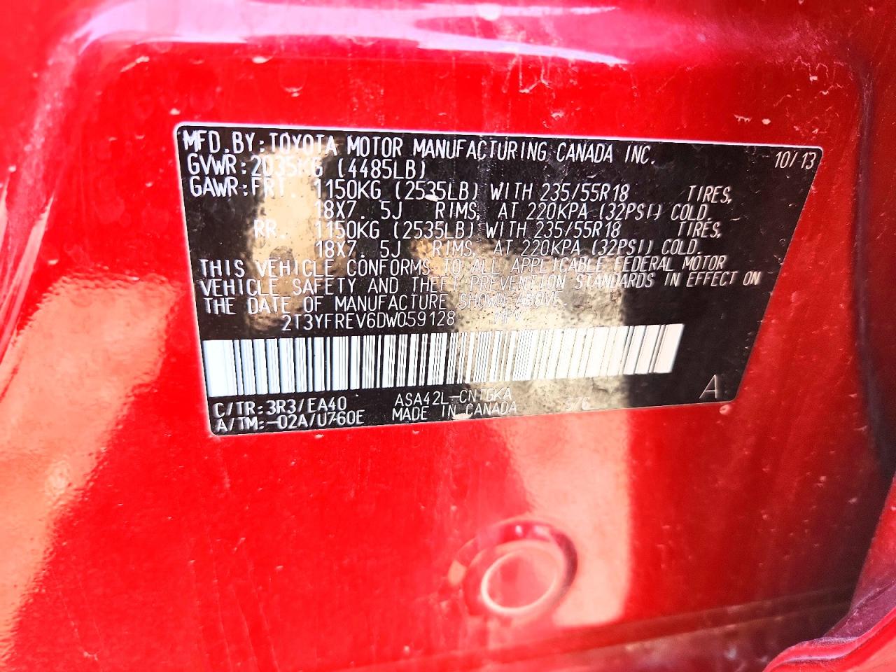 2013 Toyota Rav4 Limited Red vin: 2T3YFREV6DW059128