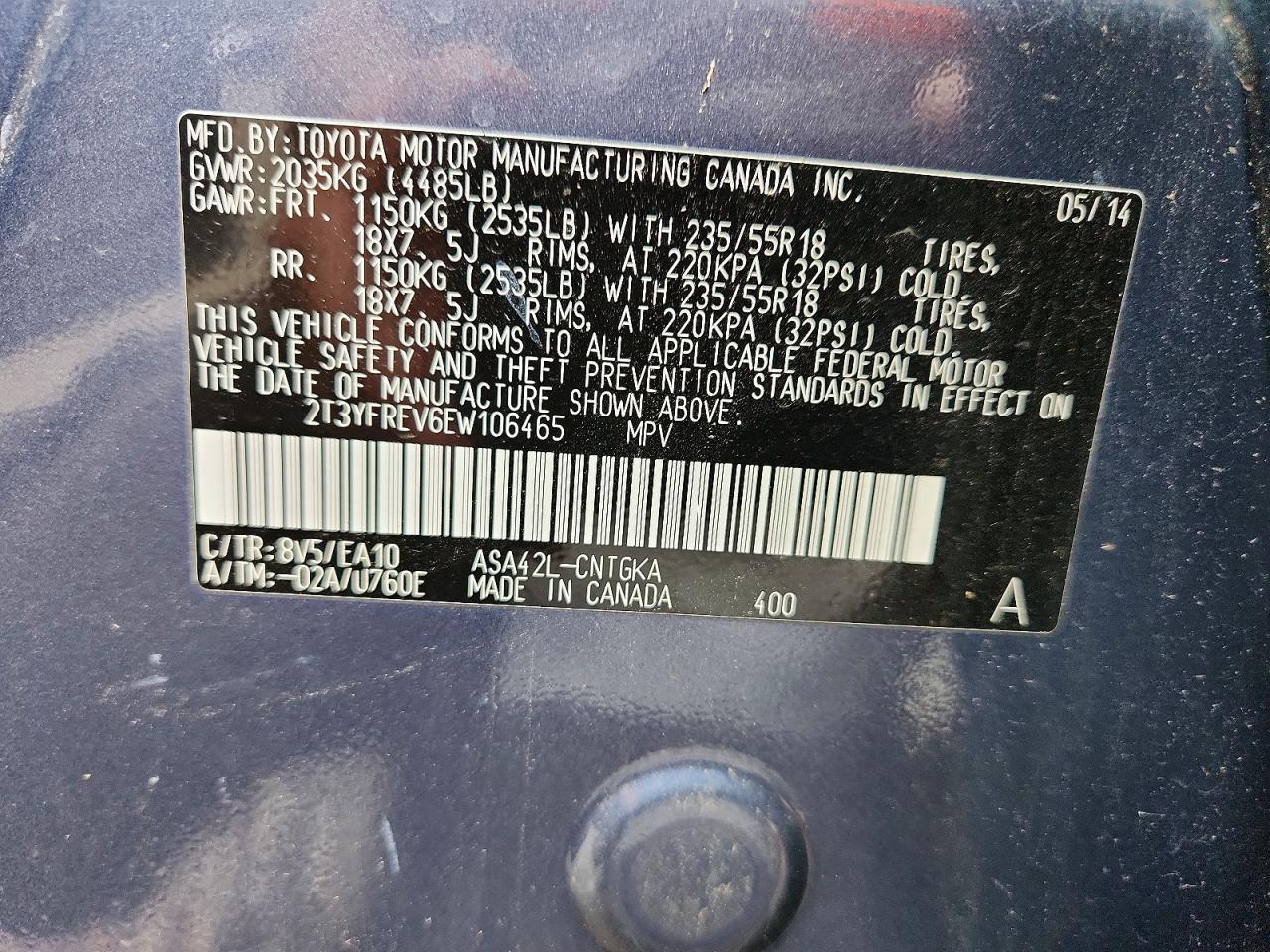 2014 Toyota Rav4 Limited Blue vin: 2T3YFREV6EW106465