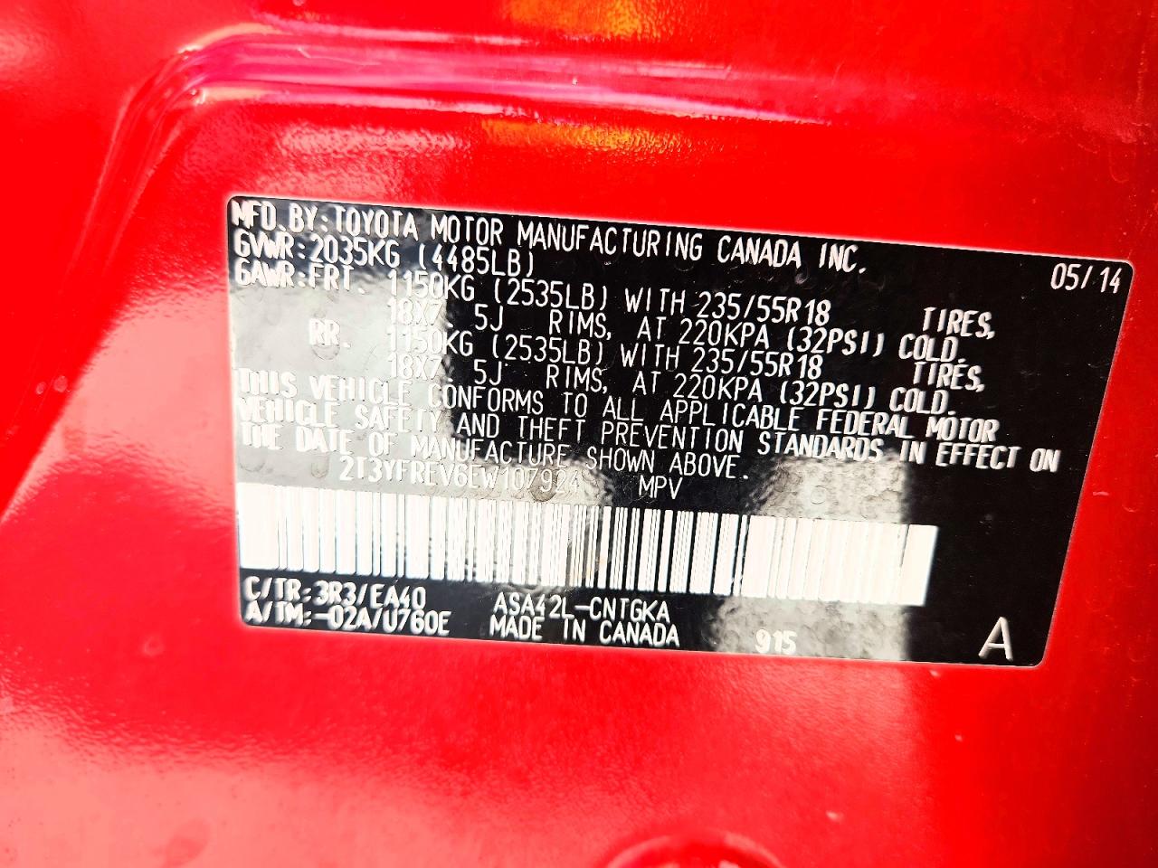 2014 Toyota Rav4 Limited Red vin: 2T3YFREV6EW107924