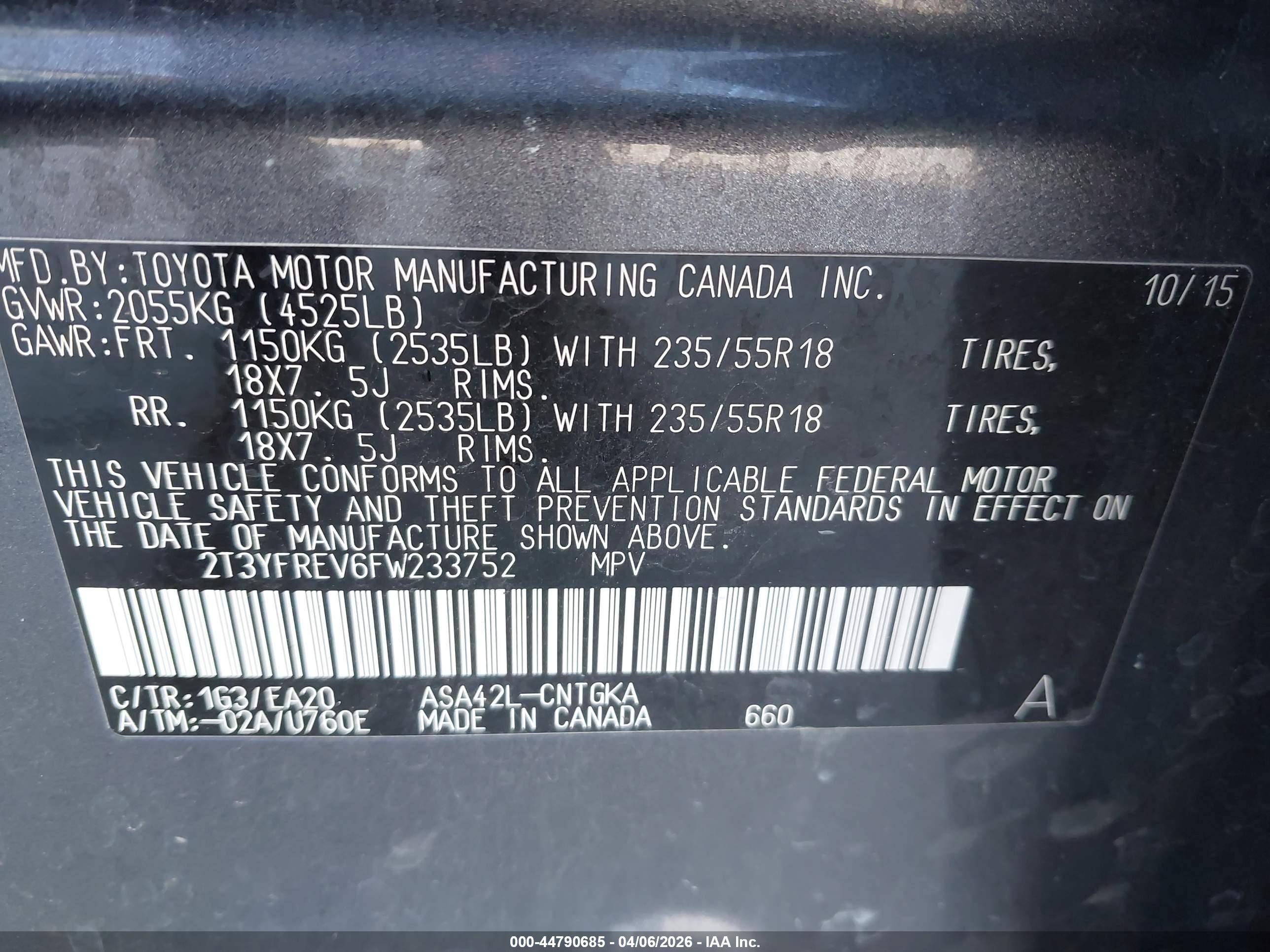 2015 Toyota Rav4 Limited Gray vin: 2T3YFREV6FW233752