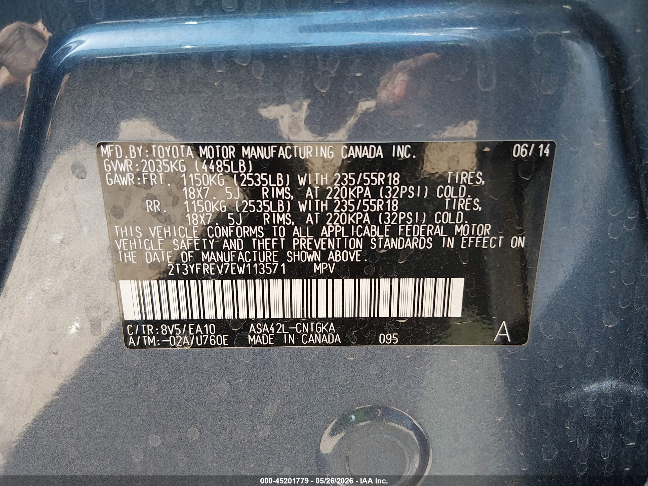 2014 Toyota Rav4 Limited Light Blue vin: 2T3YFREV7EW113571