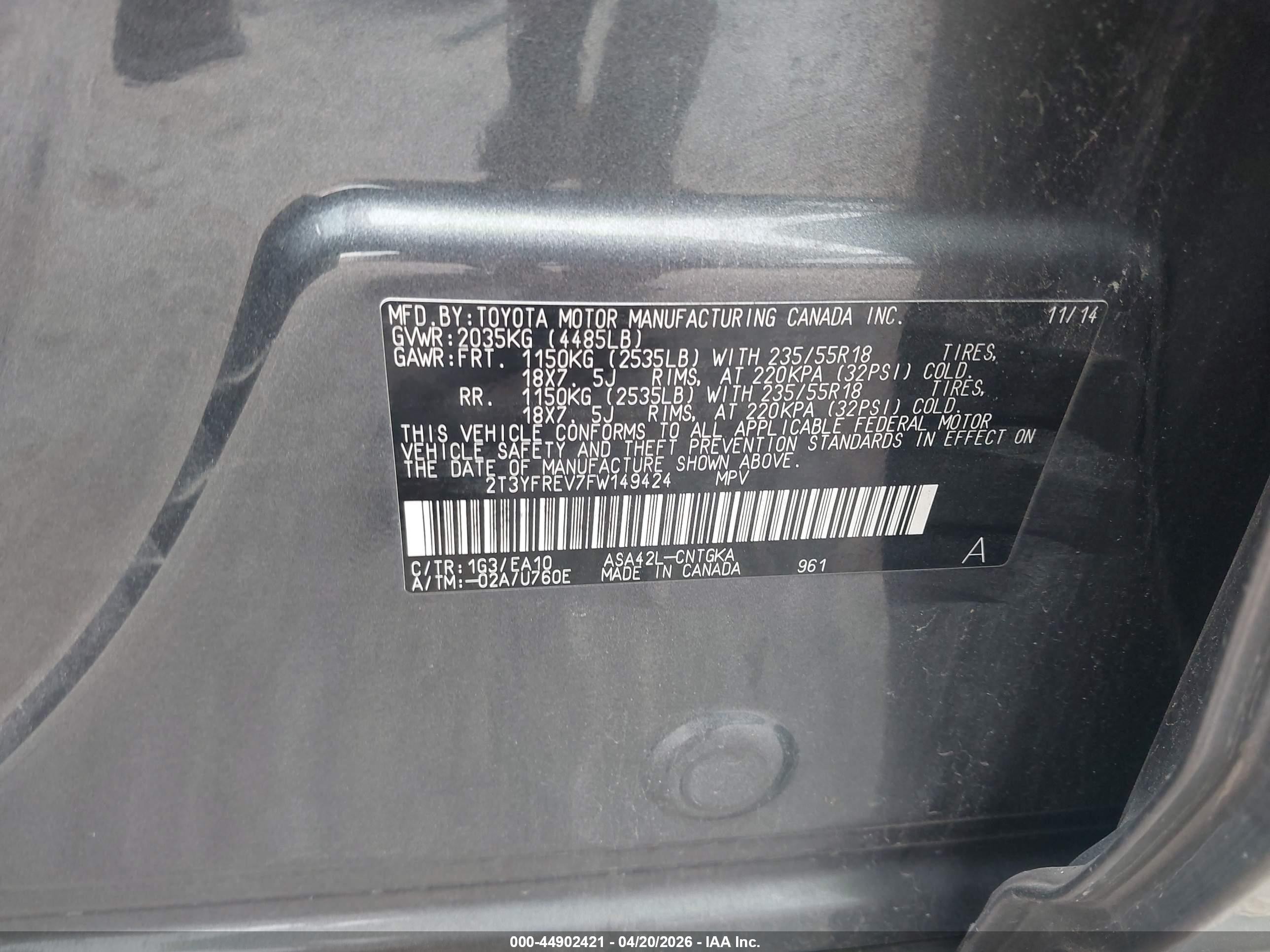 2015 Toyota Rav4 Limited Gray vin: 2T3YFREV7FW149424