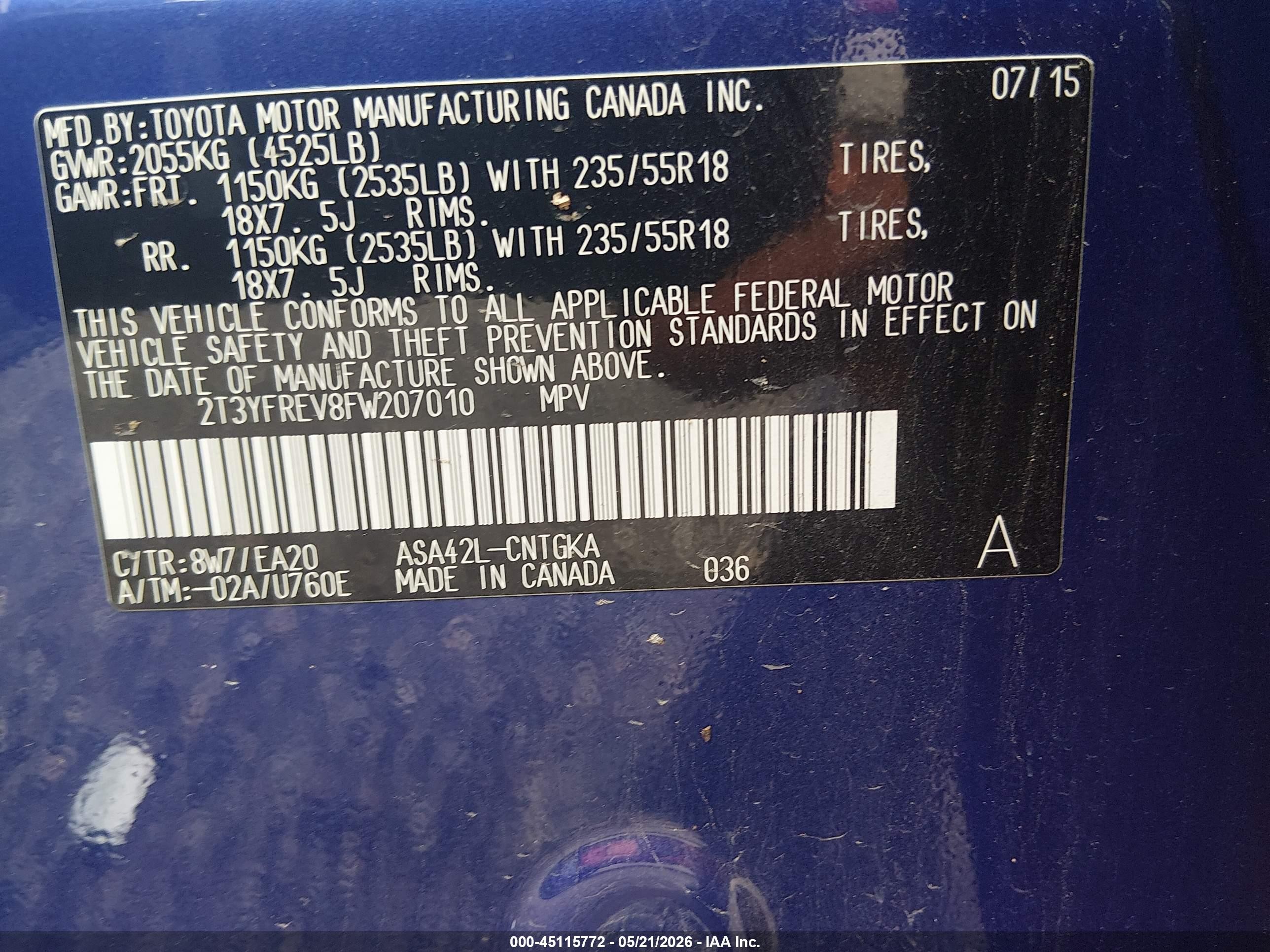 2015 Toyota Rav4 Limited Blue vin: 2T3YFREV8FW207010