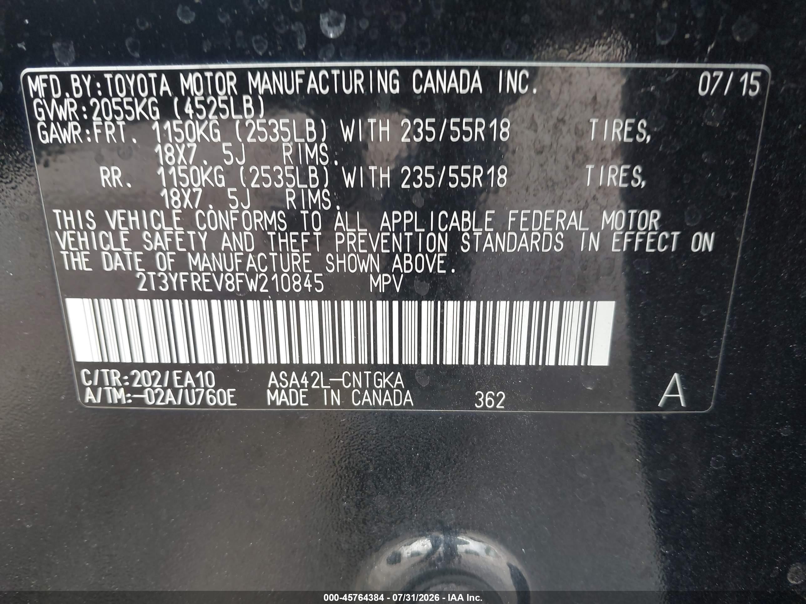 2015 Toyota Rav4 Limited Black vin: 2T3YFREV8FW210845