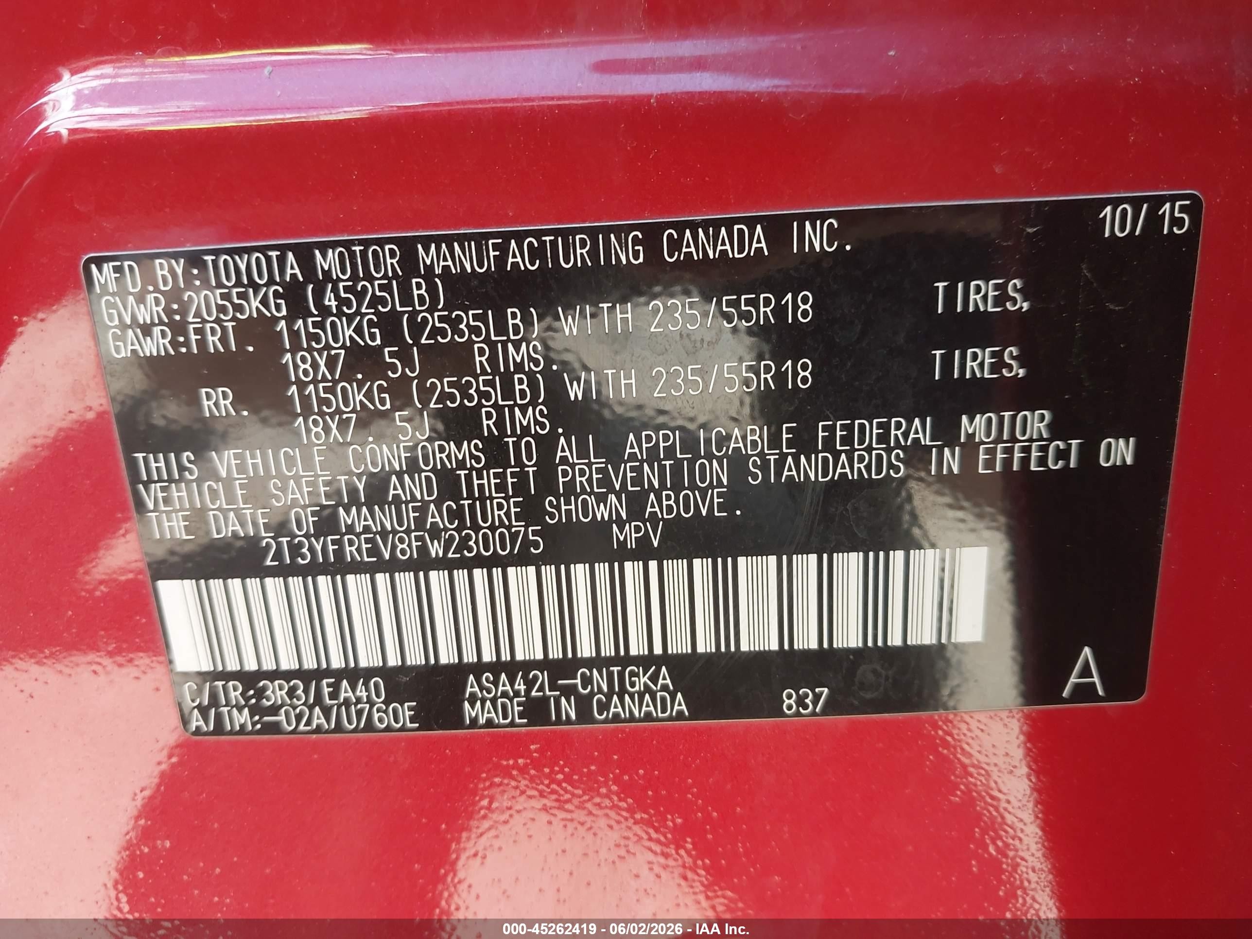 2015 Toyota Rav4 Limited Red vin: 2T3YFREV8FW230075