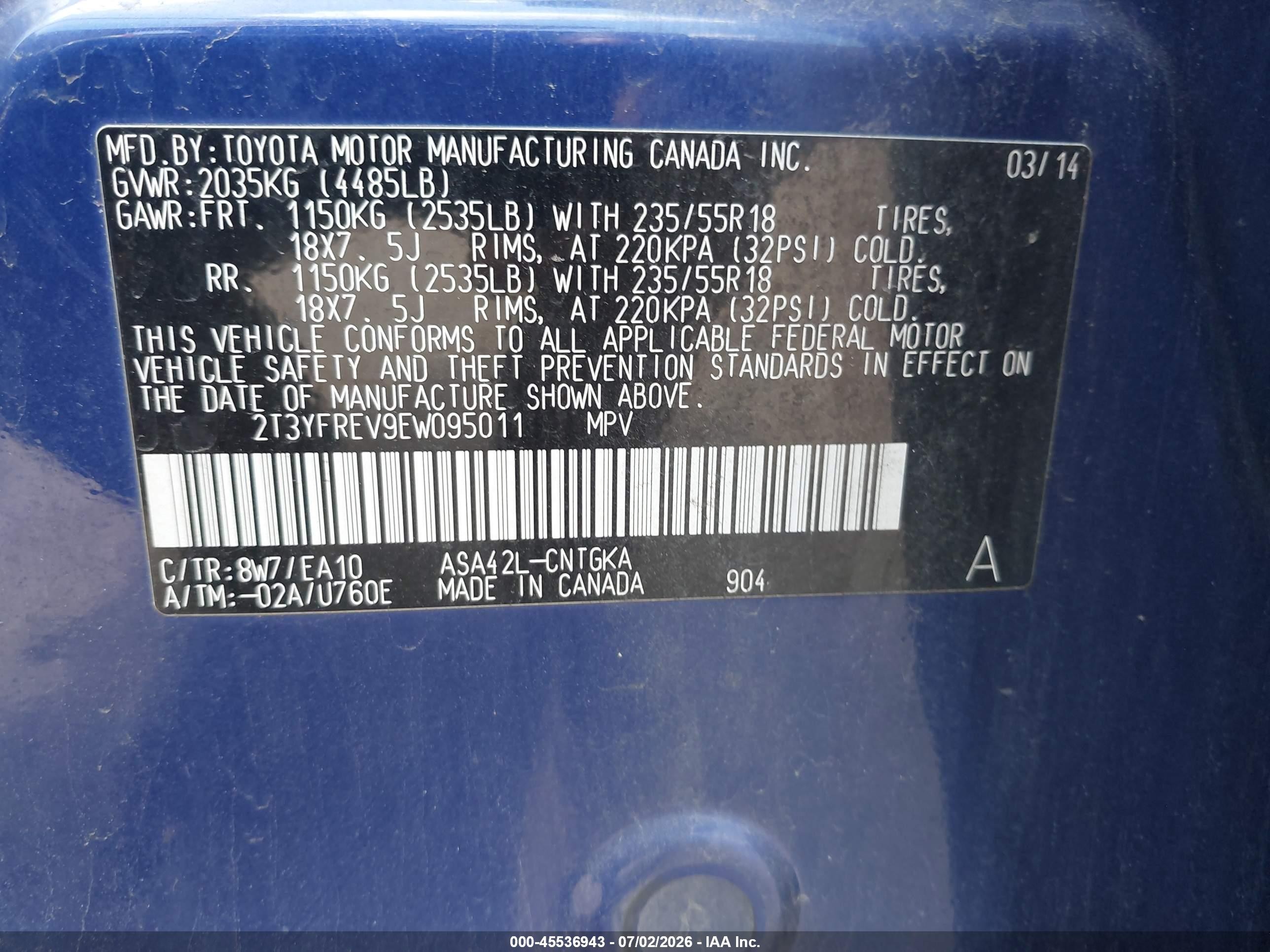 2014 Toyota Rav4 Limited Blue vin: 2T3YFREV9EW095011