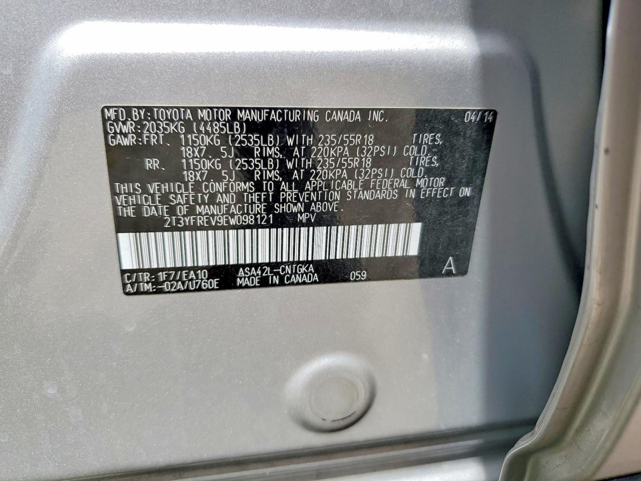 2014 Toyota Rav4 Limited Silver vin: 2T3YFREV9EW098121