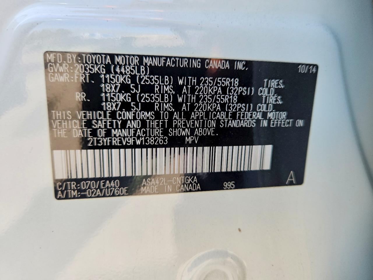 2015 Toyota Rav4 Limited White vin: 2T3YFREV9FW138263