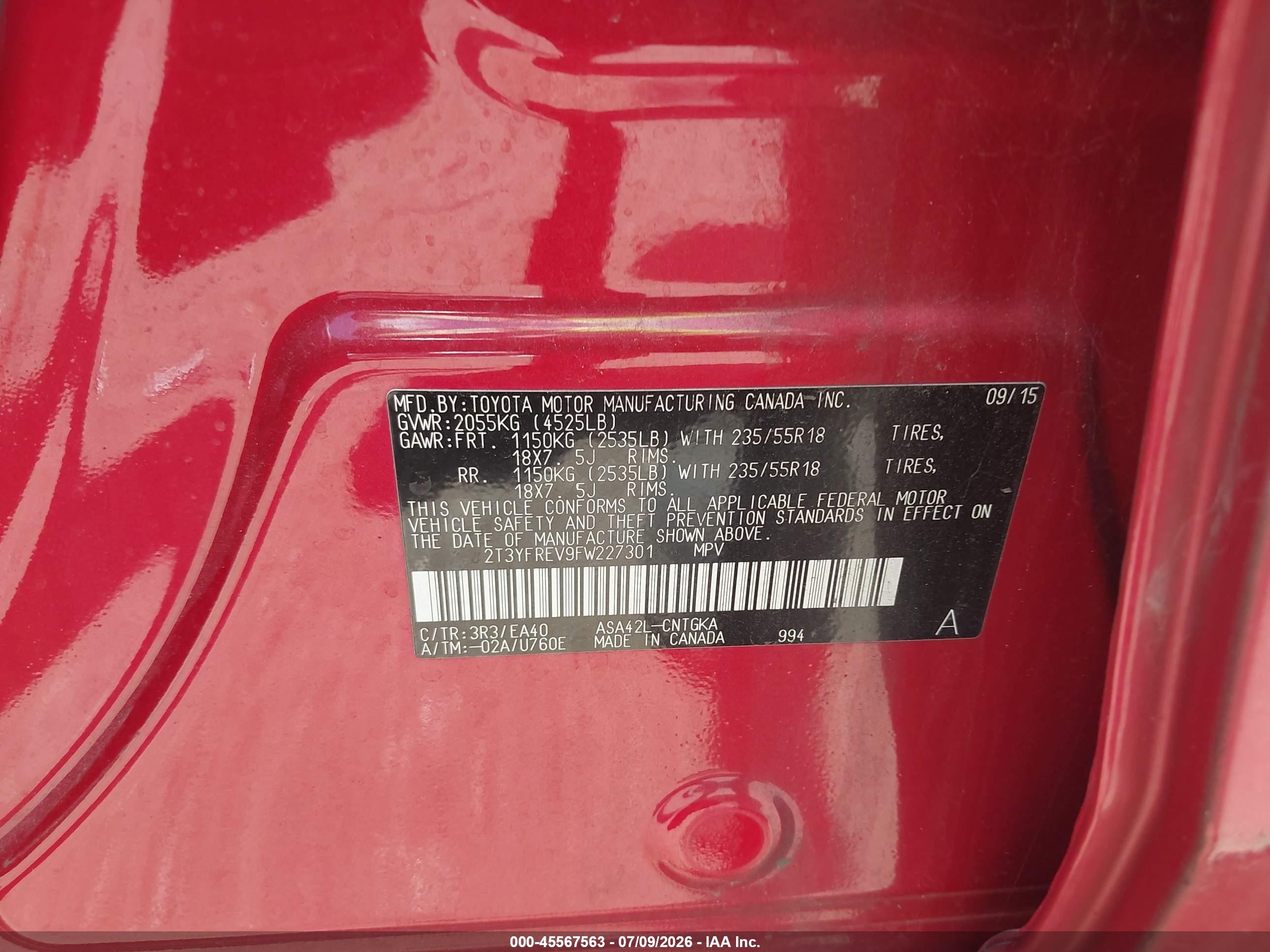 2015 Toyota Rav4 Limited Красный vin: 2T3YFREV9FW227301